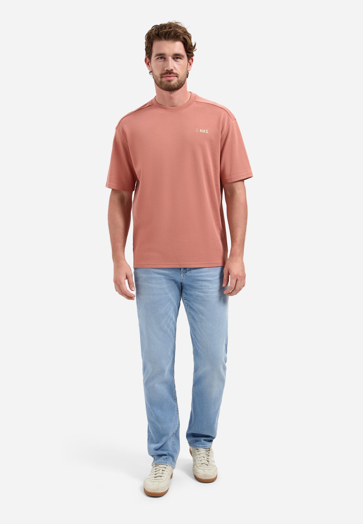T-Shirt mit Rundhalsausschnitt, kurzen Ärmeln und Aufdruck auf dem Rücken | Coral