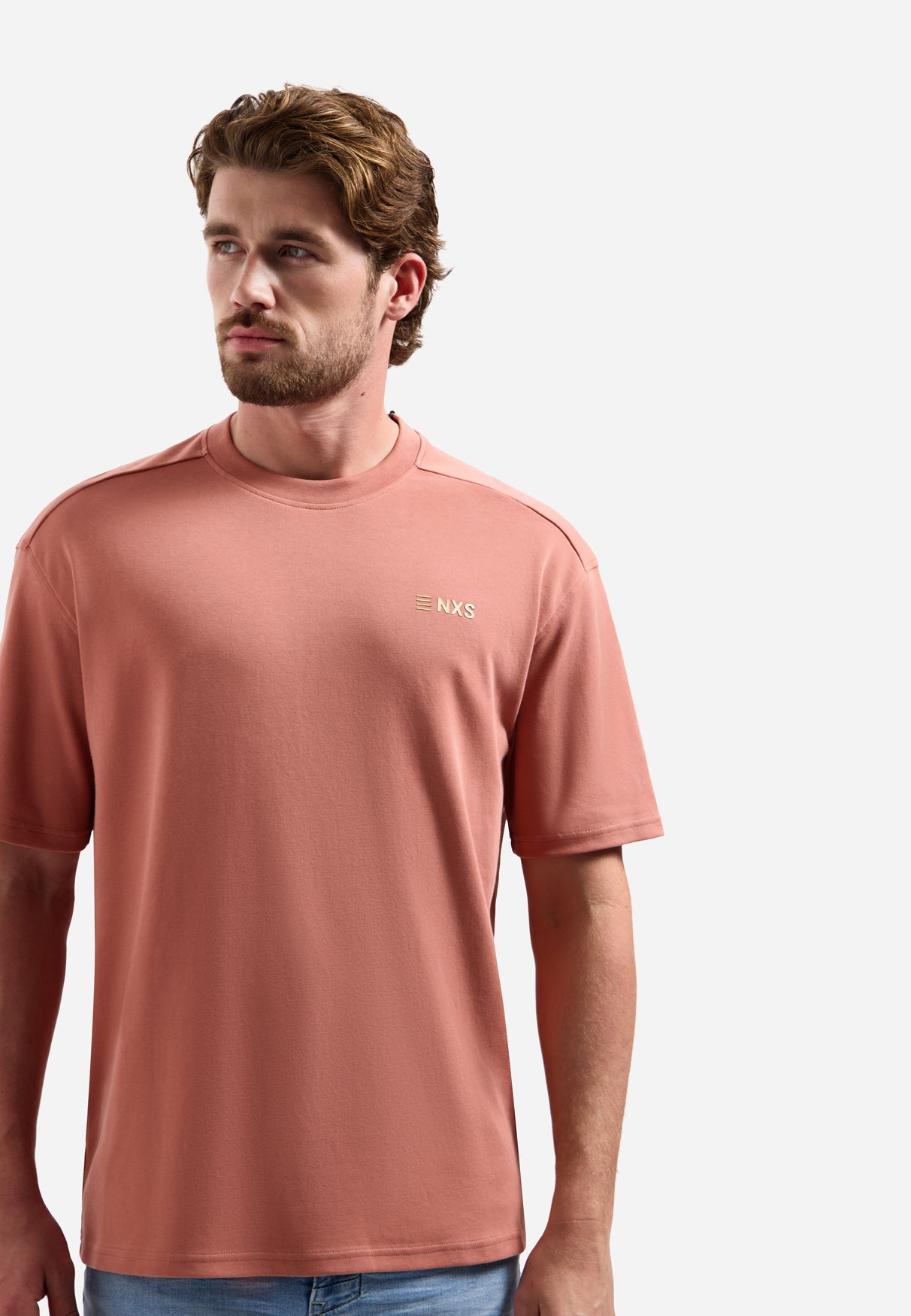 Kurzärmeliges T-Shirt mit Rundhalsausschnitt und Rückenprint | Coral