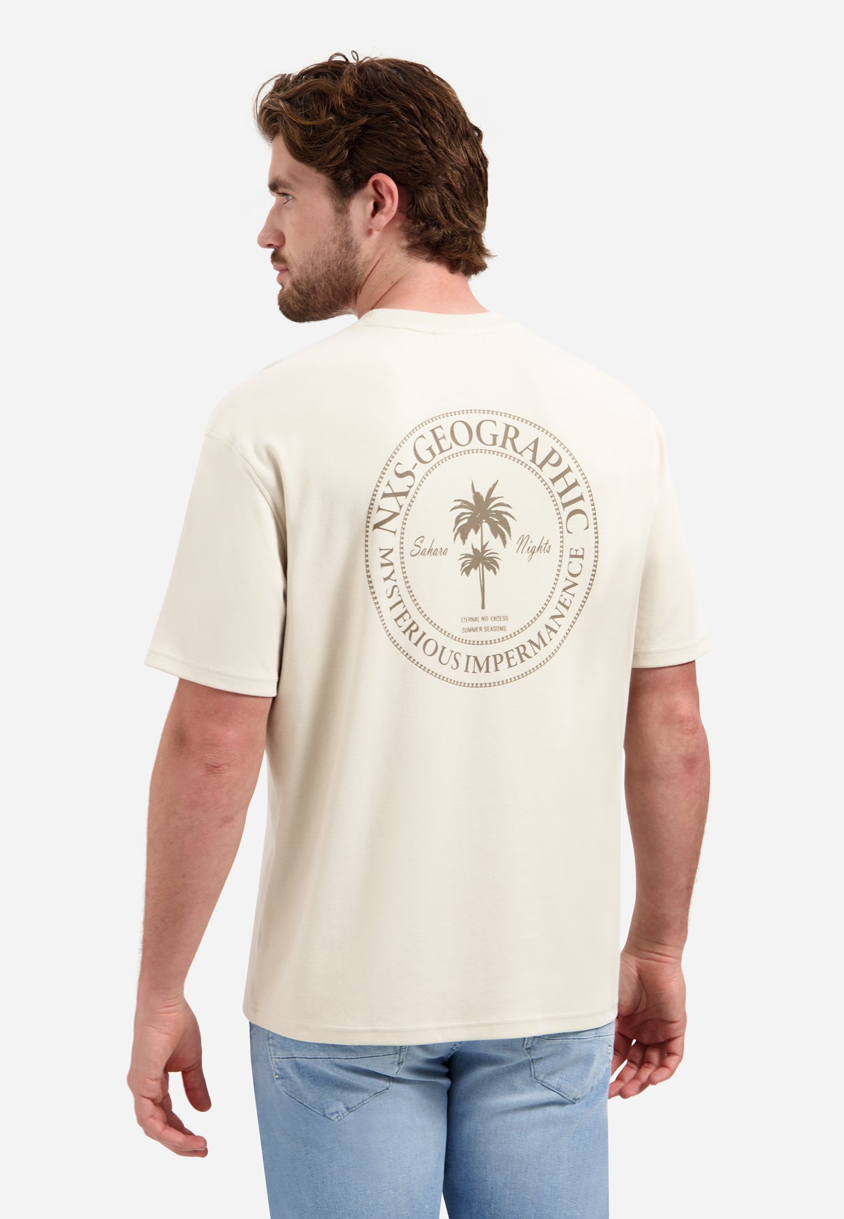T-Shirt mit Rundhalsausschnitt, kurzen Ärmeln und Aufdruck auf dem Rücken | Stone