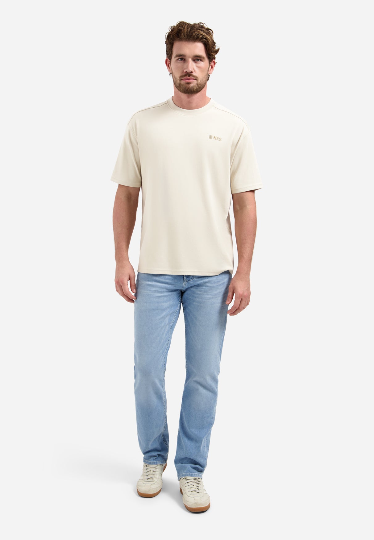 Kurzärmeliges T-Shirt mit Rundhalsausschnitt und Rückenaufdruck | Stone