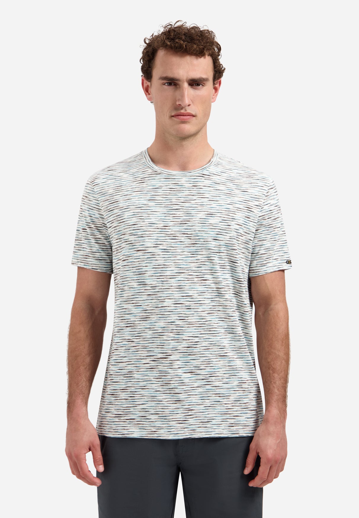 Gestreiftes T-Shirt mit Rundhalsausschnitt und kurzen Ärmeln | White