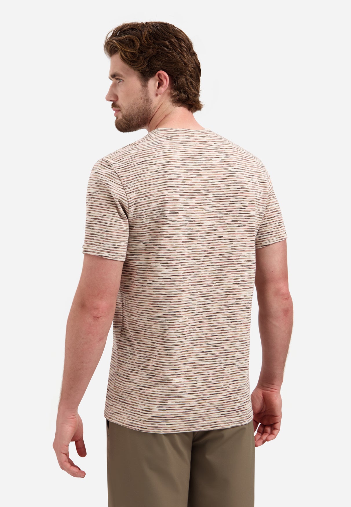Gestreiftes T-Shirt mit Rundhalsausschnitt und kurzen Ärmeln | Stone