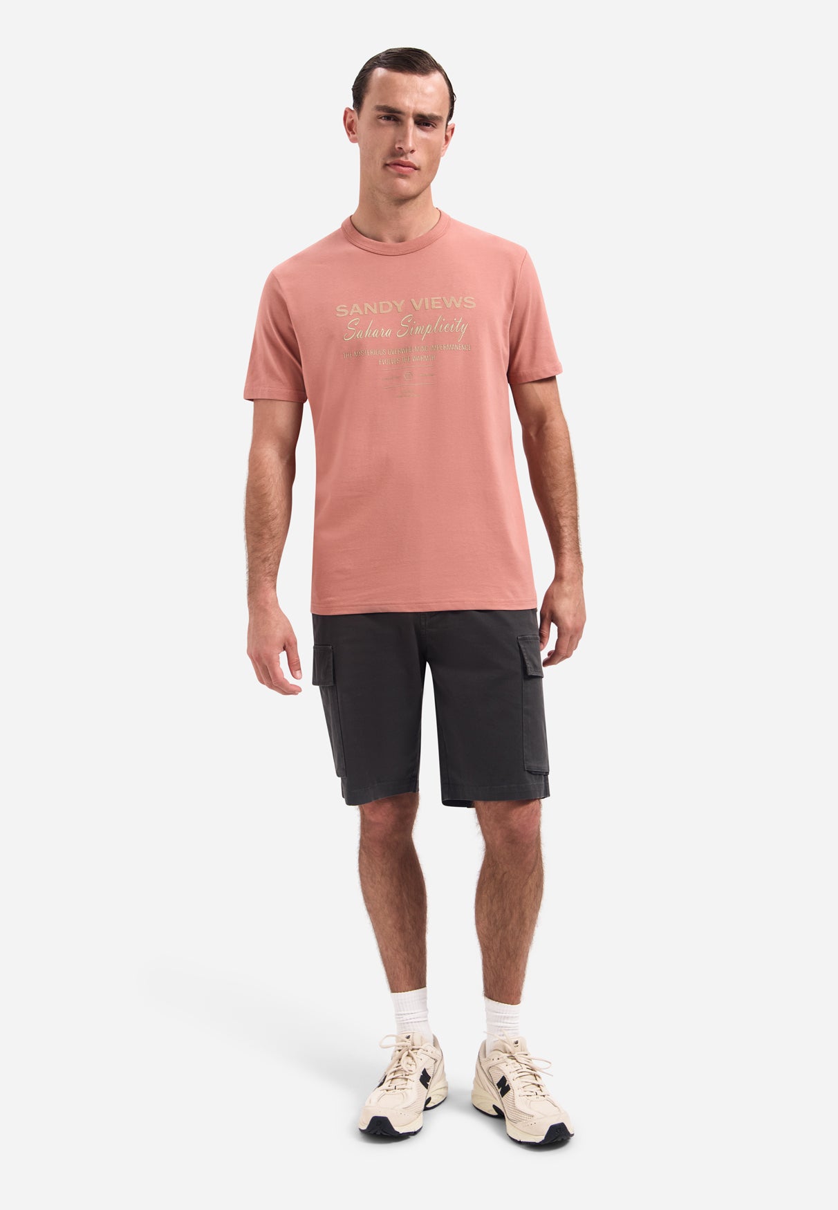 T-Shirt mit Rundhalsausschnitt und kurzen Ärmeln mit Aufdruck | Coral