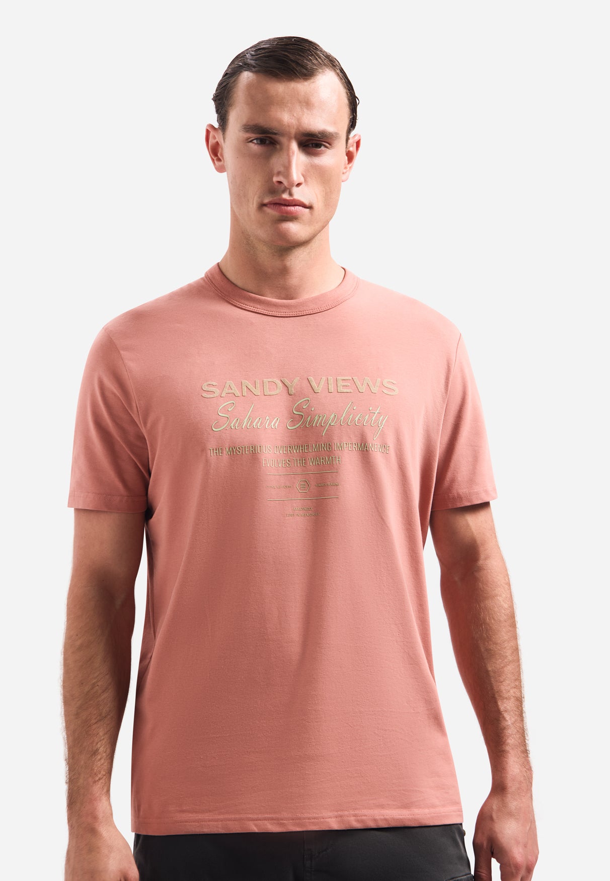 T-Shirt mit Rundhalsausschnitt und kurzen Ärmeln mit Aufdruck | Coral