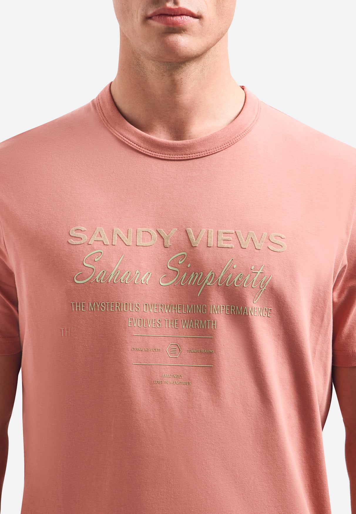 T-Shirt mit Rundhalsausschnitt und kurzen Ärmeln mit Aufdruck | Coral