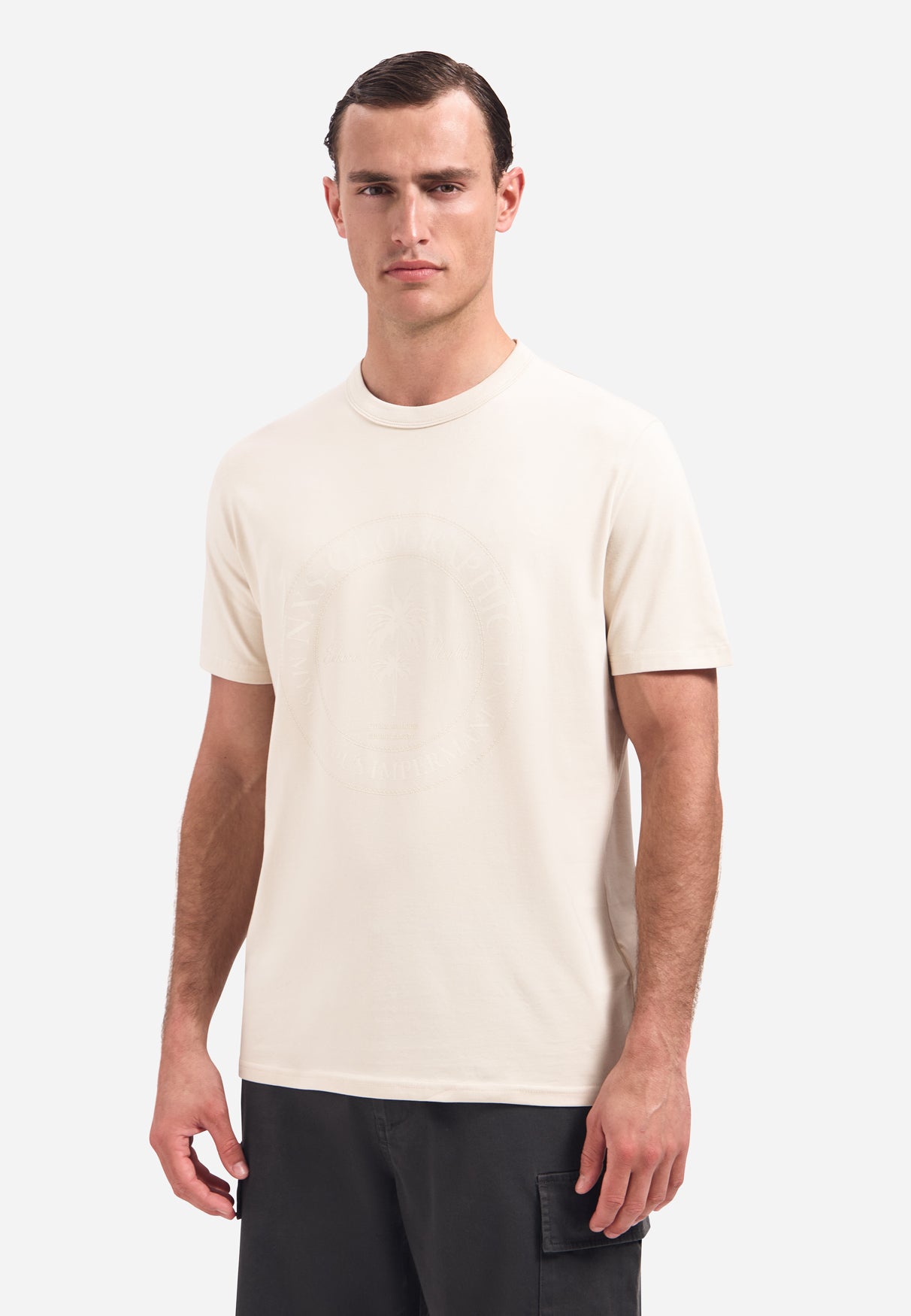 T-Shirt mit Rundhalsausschnitt, kurzen Ärmeln und Aufdruck | Stone
