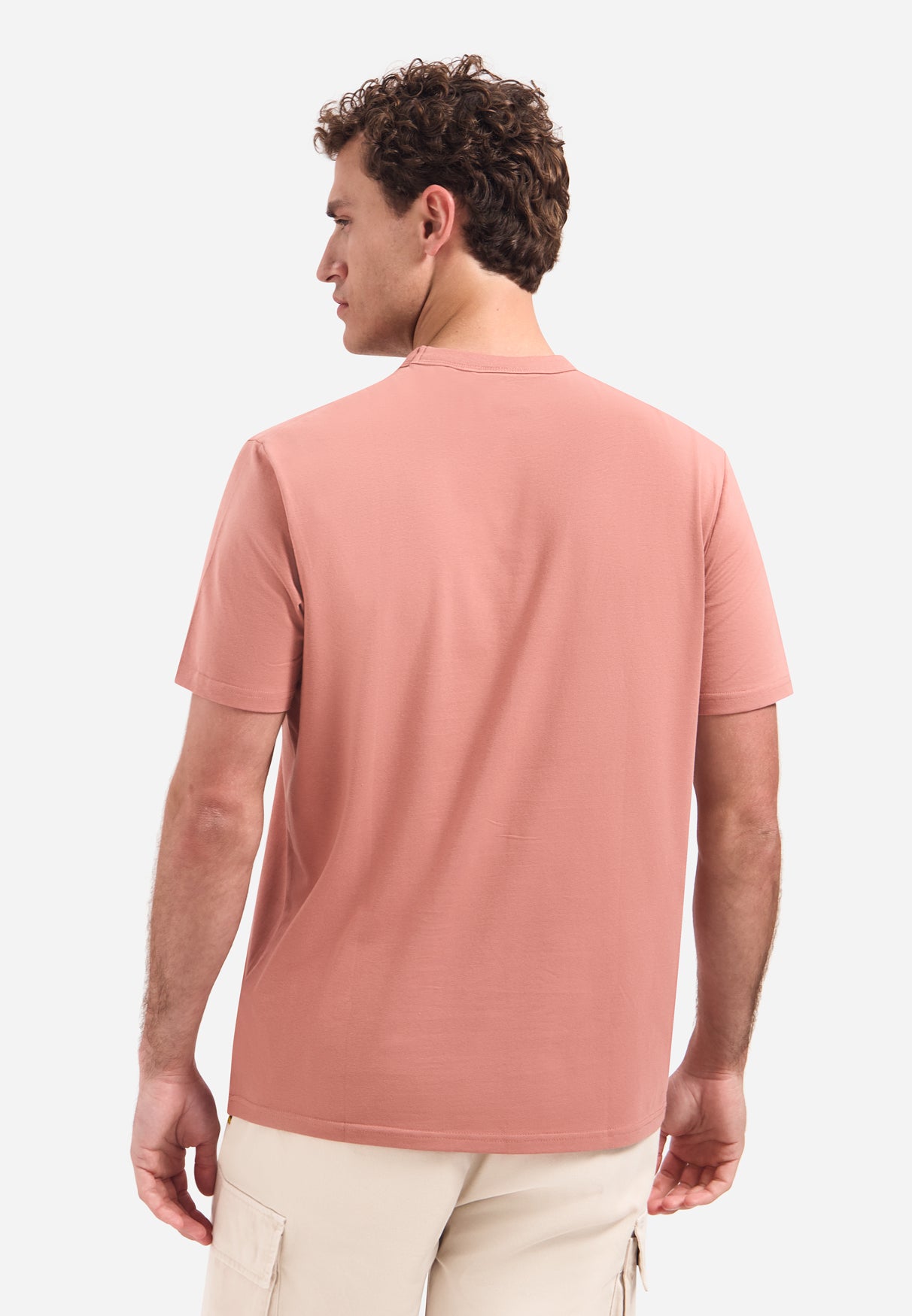T-Shirt mit Rundhalsausschnitt, kurzen Ärmeln und Aufdruck | Coral