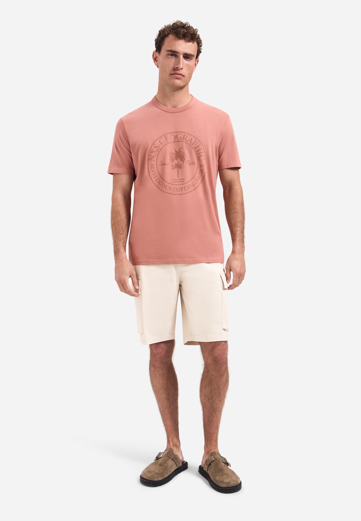 T-Shirt mit Rundhalsausschnitt, kurzen Ärmeln und Aufdruck | Coral
