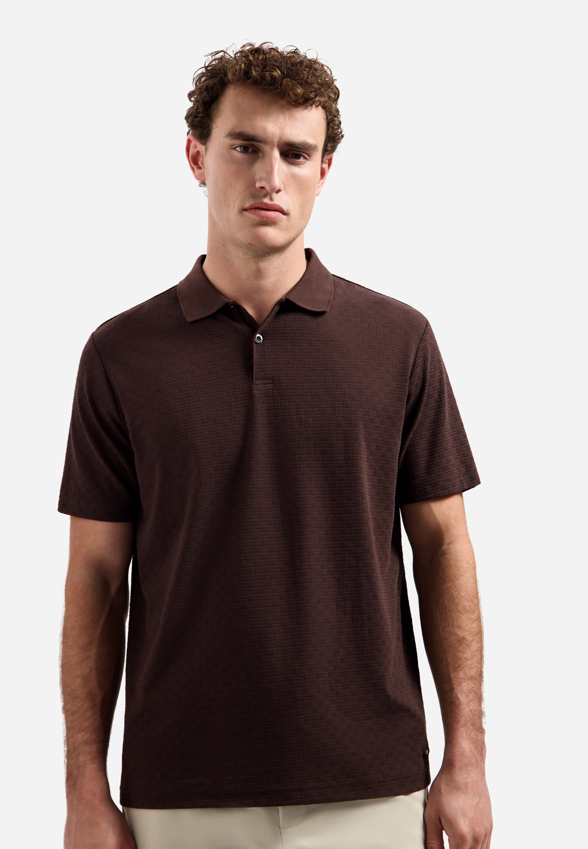 Short-sleeve structured V-neck polo | Dark Brown