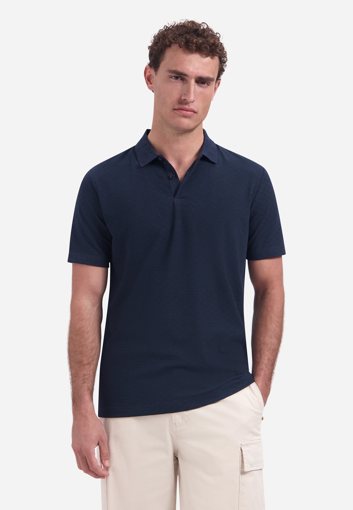 Short-sleeve structured V-neck polo | Night