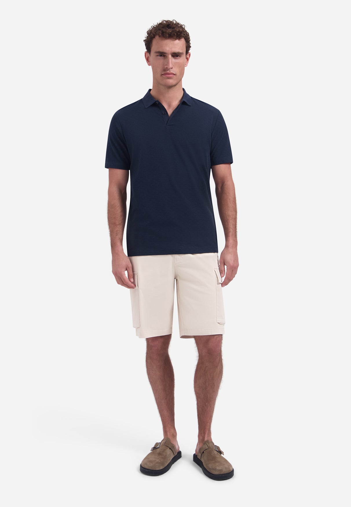 Short-sleeve structured V-neck polo | Night