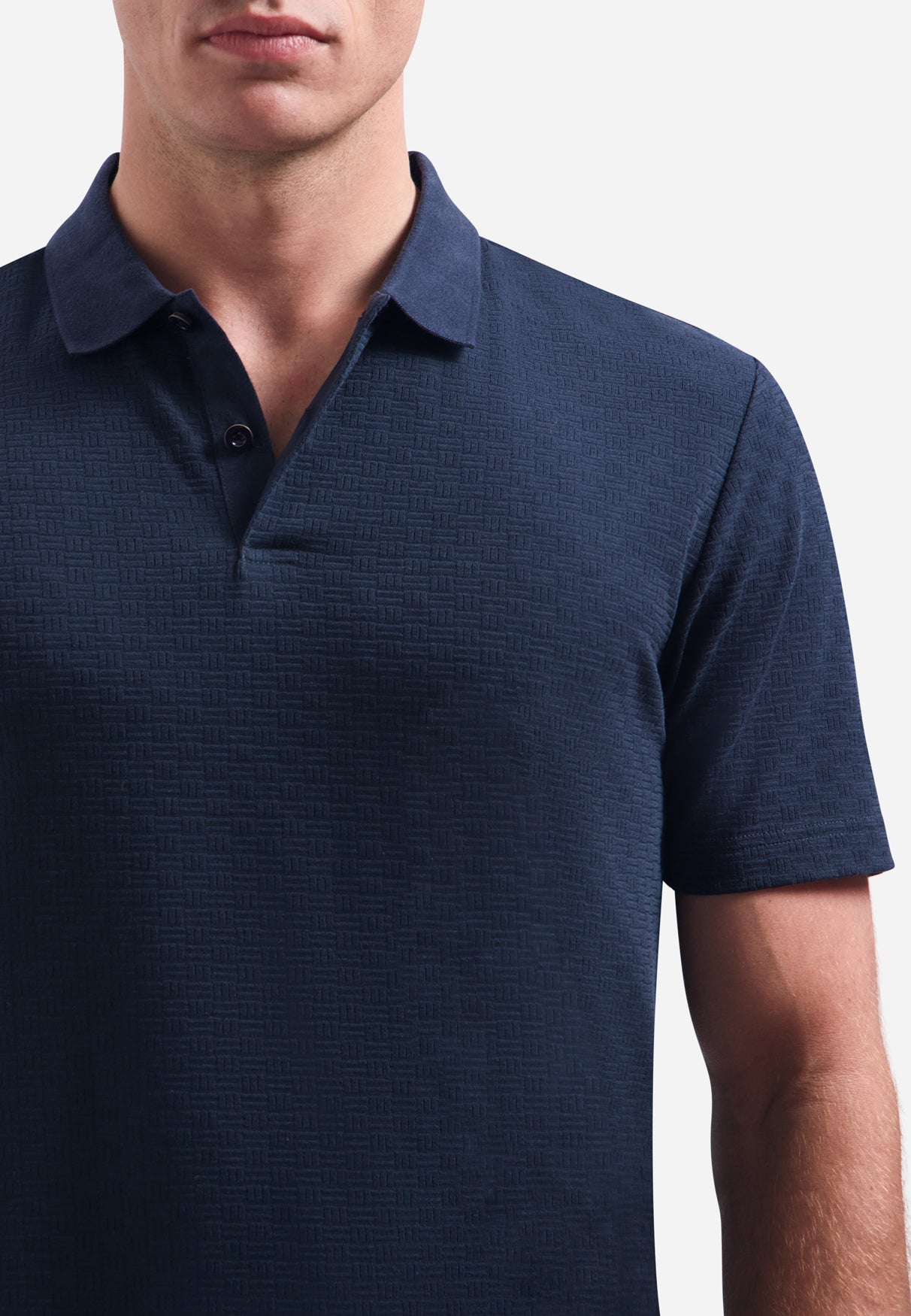 Polohemd mit V-Ausschnitt, kurzen Ärmeln und Struktur | Night