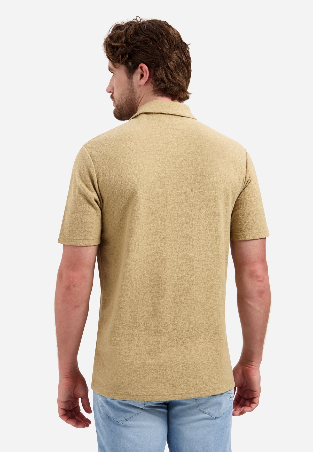 Short-sleeve V-neck polo with a zip-front | Sand