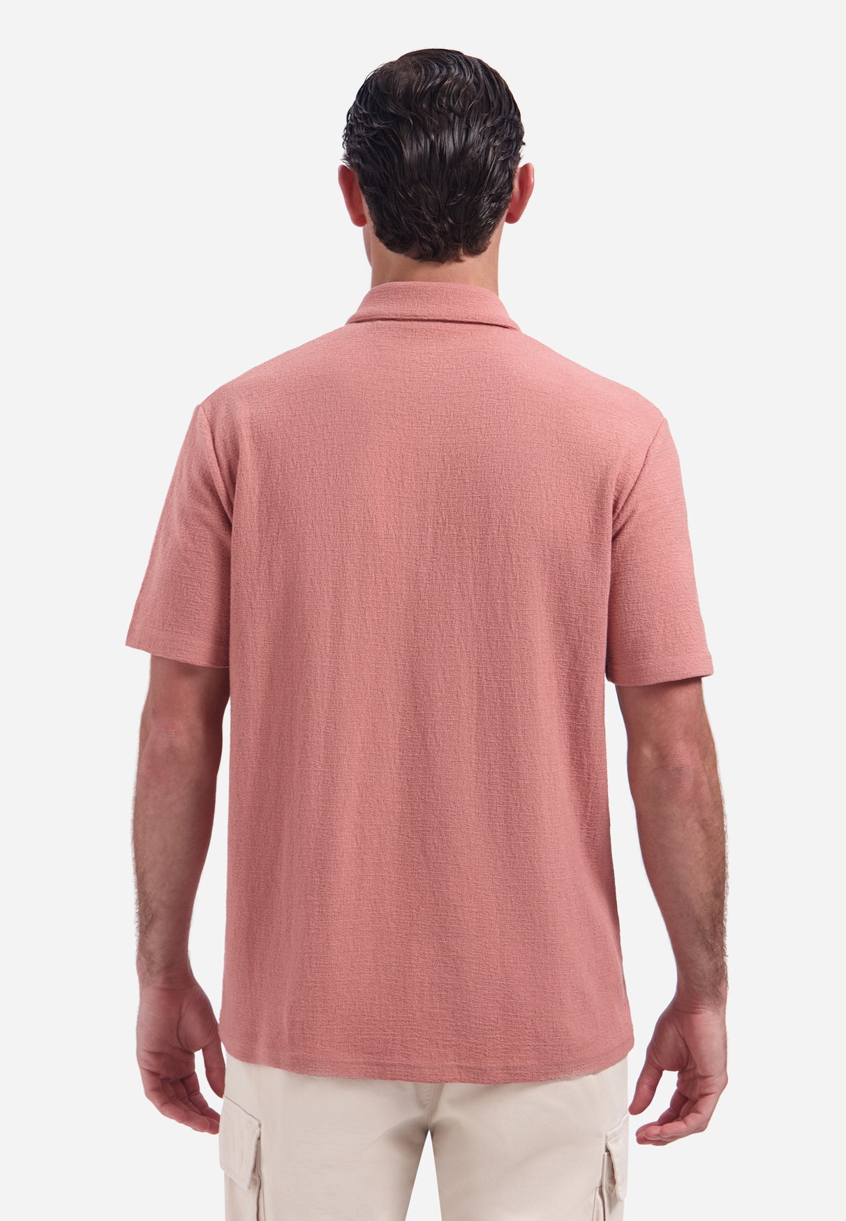 Short-sleeve V-neck polo with a zip-front | Coral
