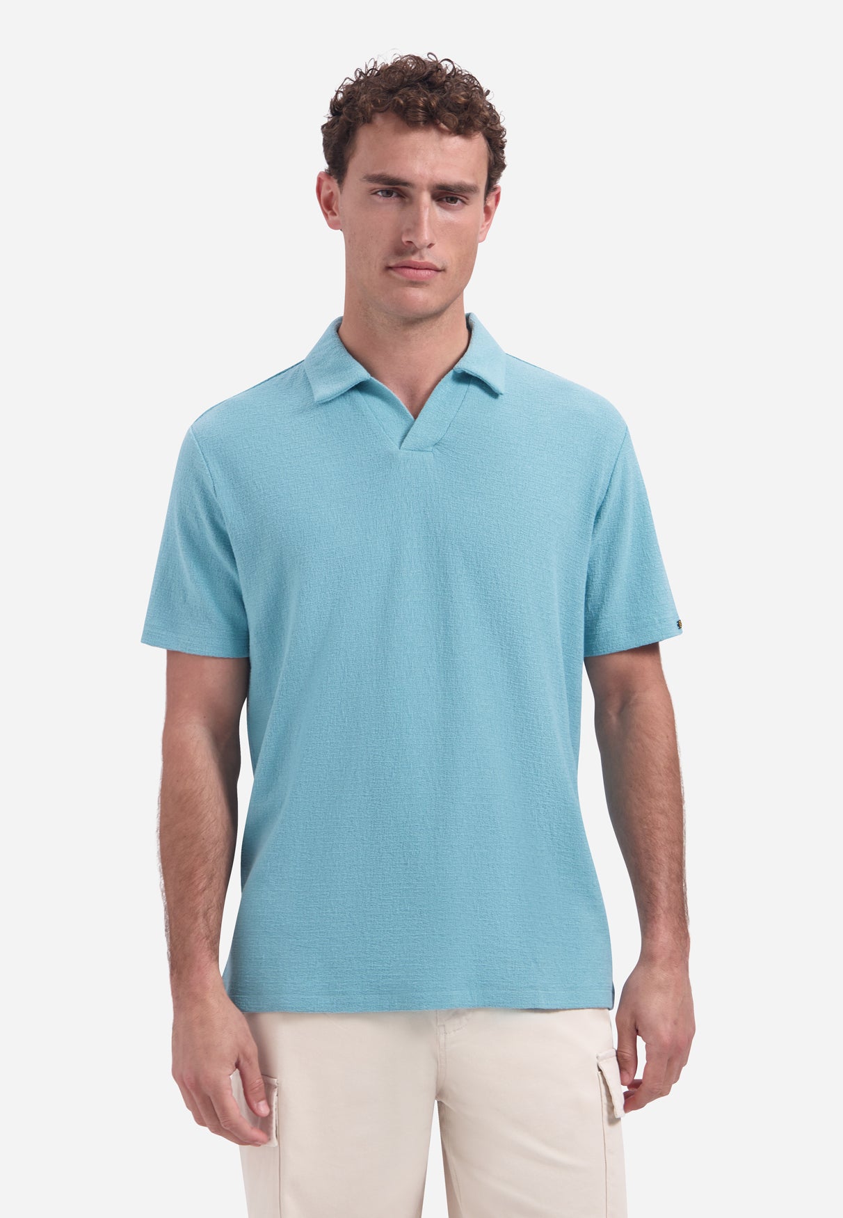 Short-sleeve textured V-neck polo | Seablue