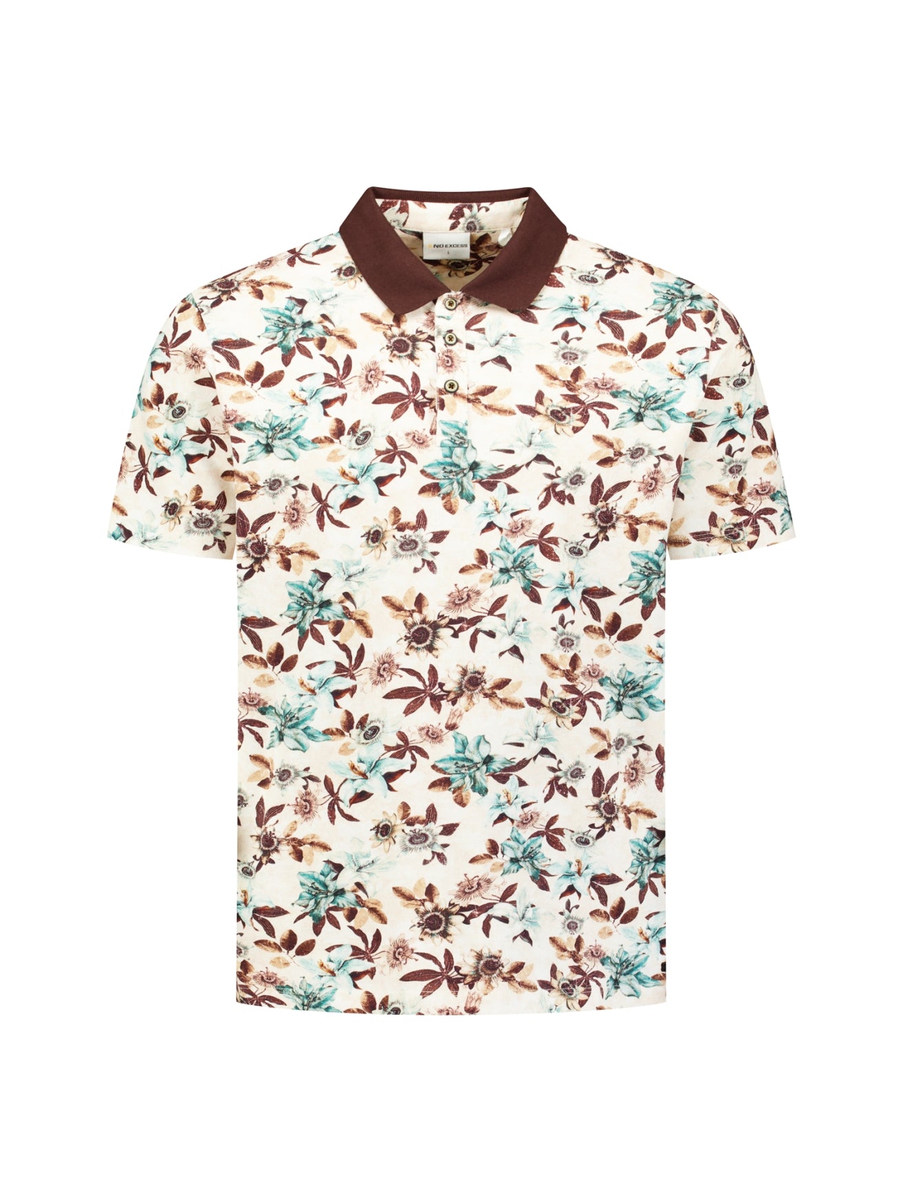 Short-sleeve polo with V-neck and floral print | Seablue