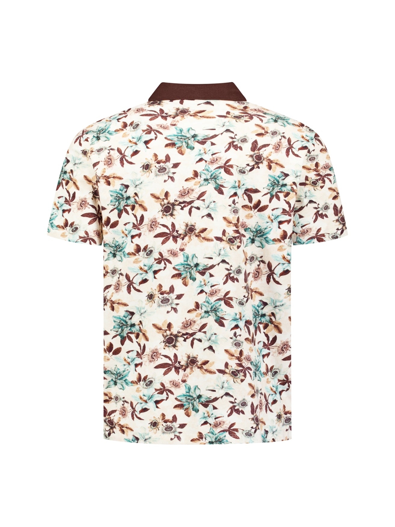 Short-sleeve polo with V-neck and floral print | Seablue