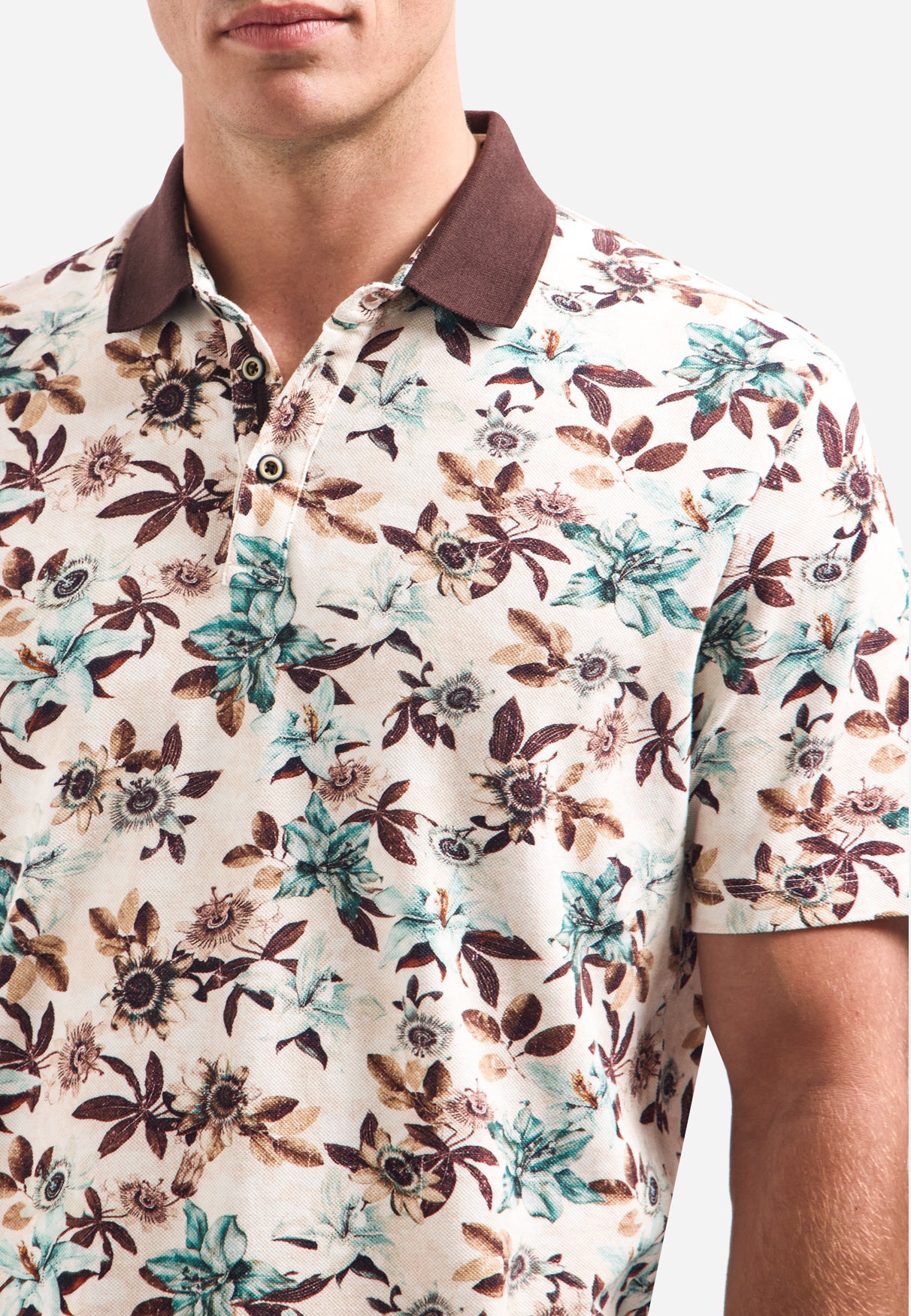 Short-sleeve polo with V-neck and floral print | Seablue