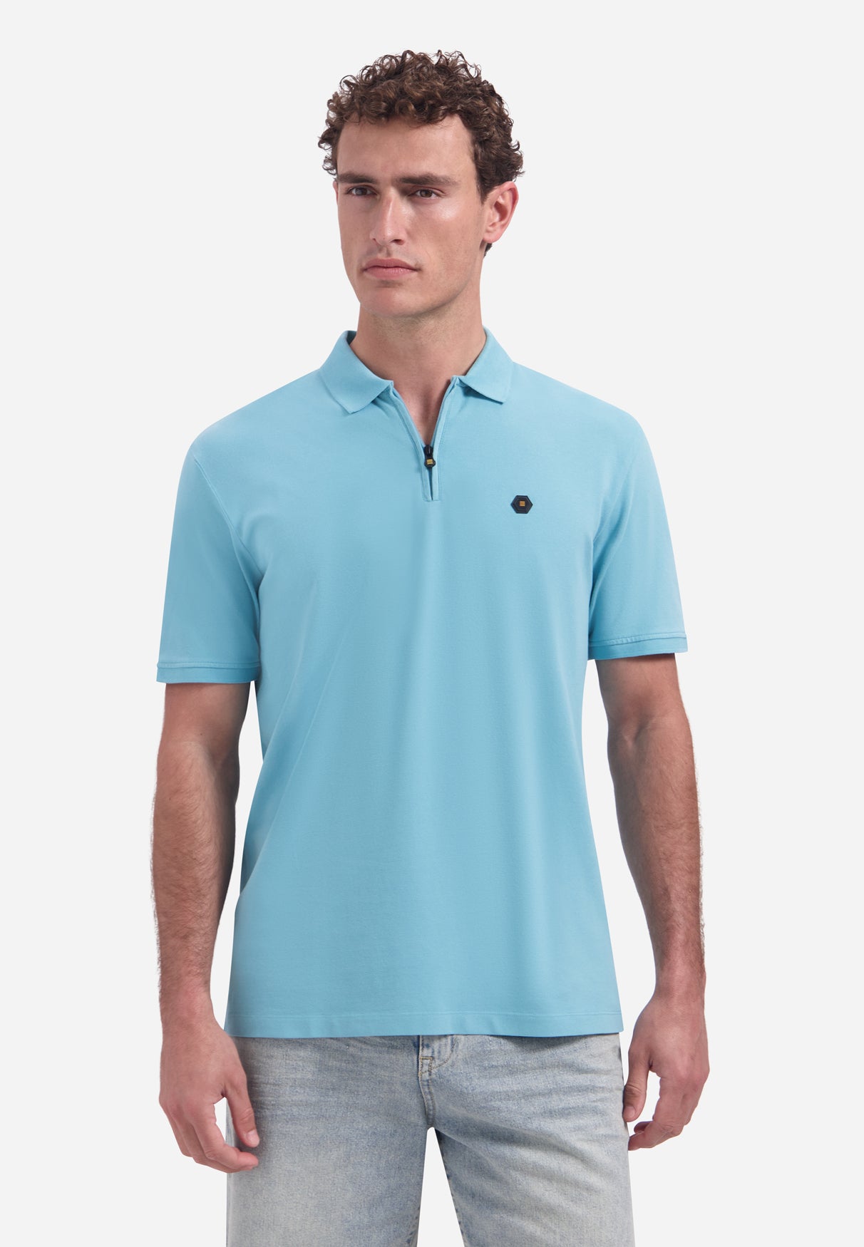 Short-sleeve half-zip polo | Seablue