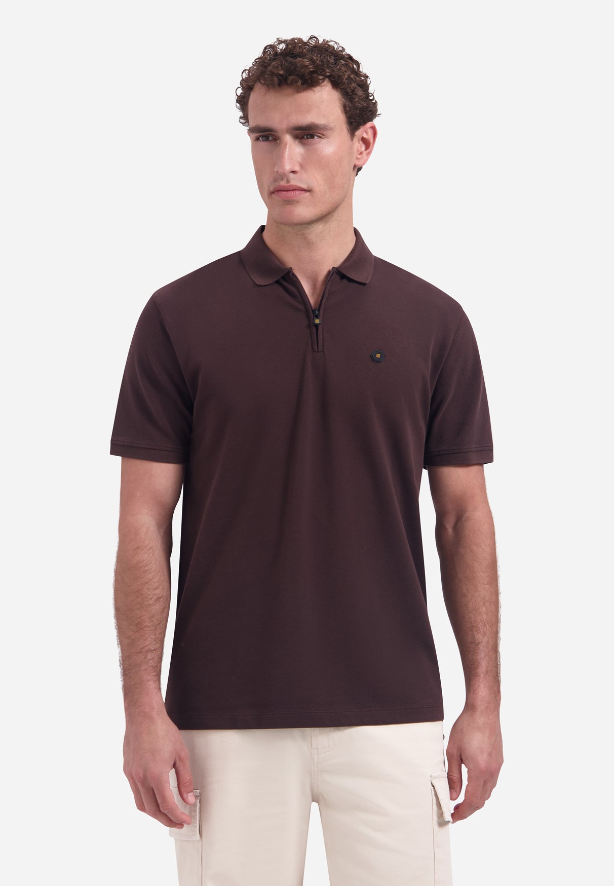 Short-sleeve half-zip polo | Dark Brown
