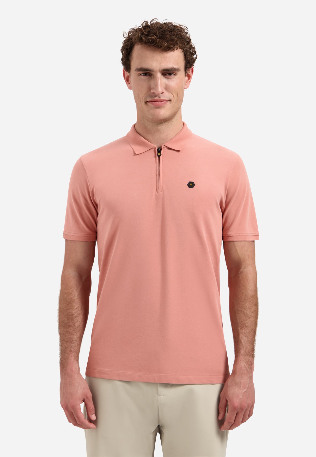 Short-sleeve half-zip polo | Coral