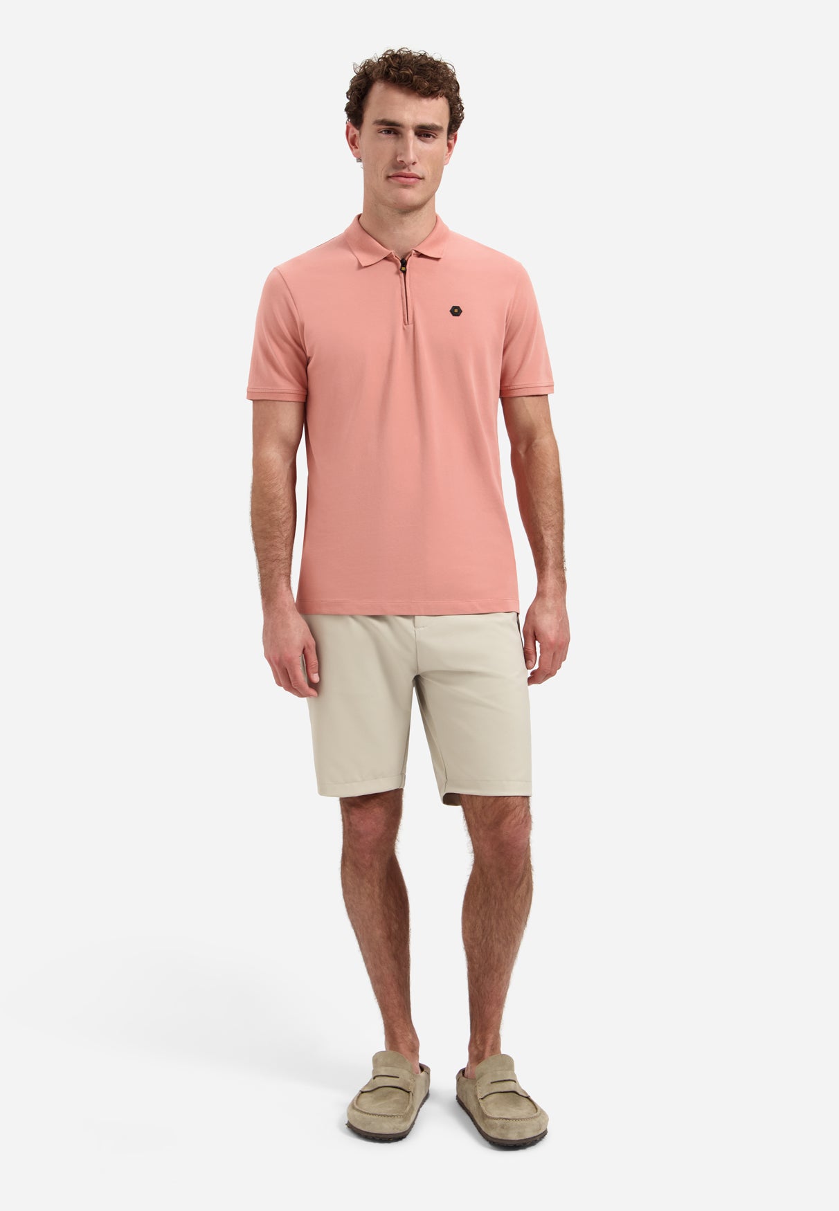 Short-sleeve half-zip polo | Coral