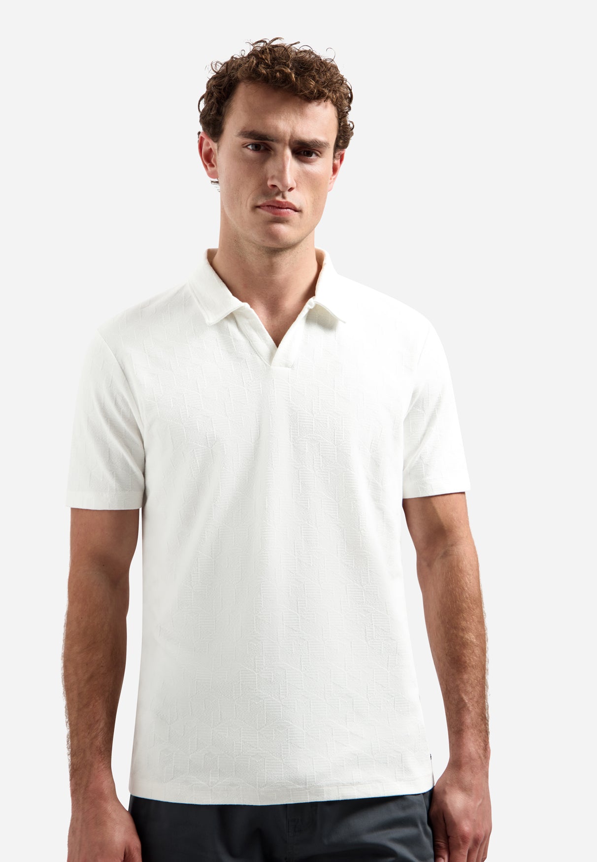 Polohemd mit V-Ausschnitt und kurzen Ärmeln mit Jacquard-Print | White