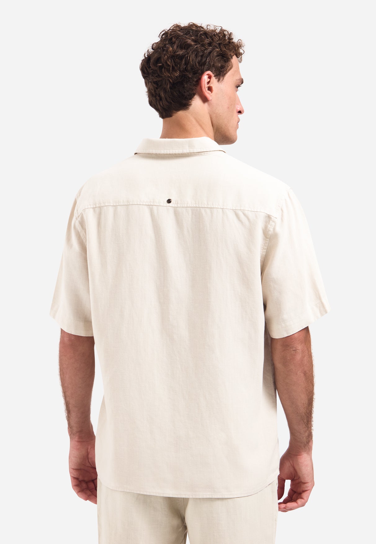 Short-sleeve linnen blend shirt | Stone
