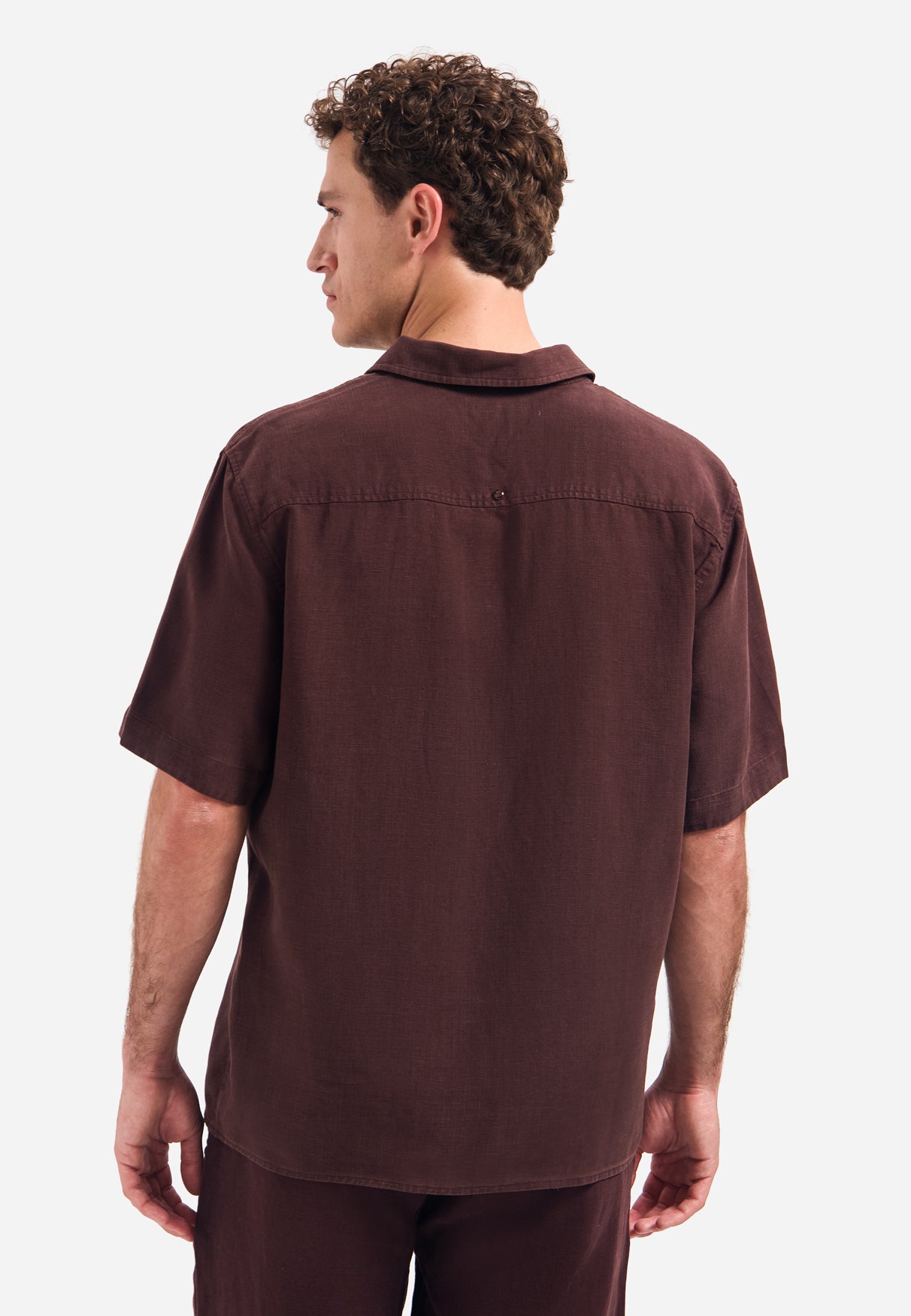 Short-sleeve linnen blend shirt | Dark Brown
