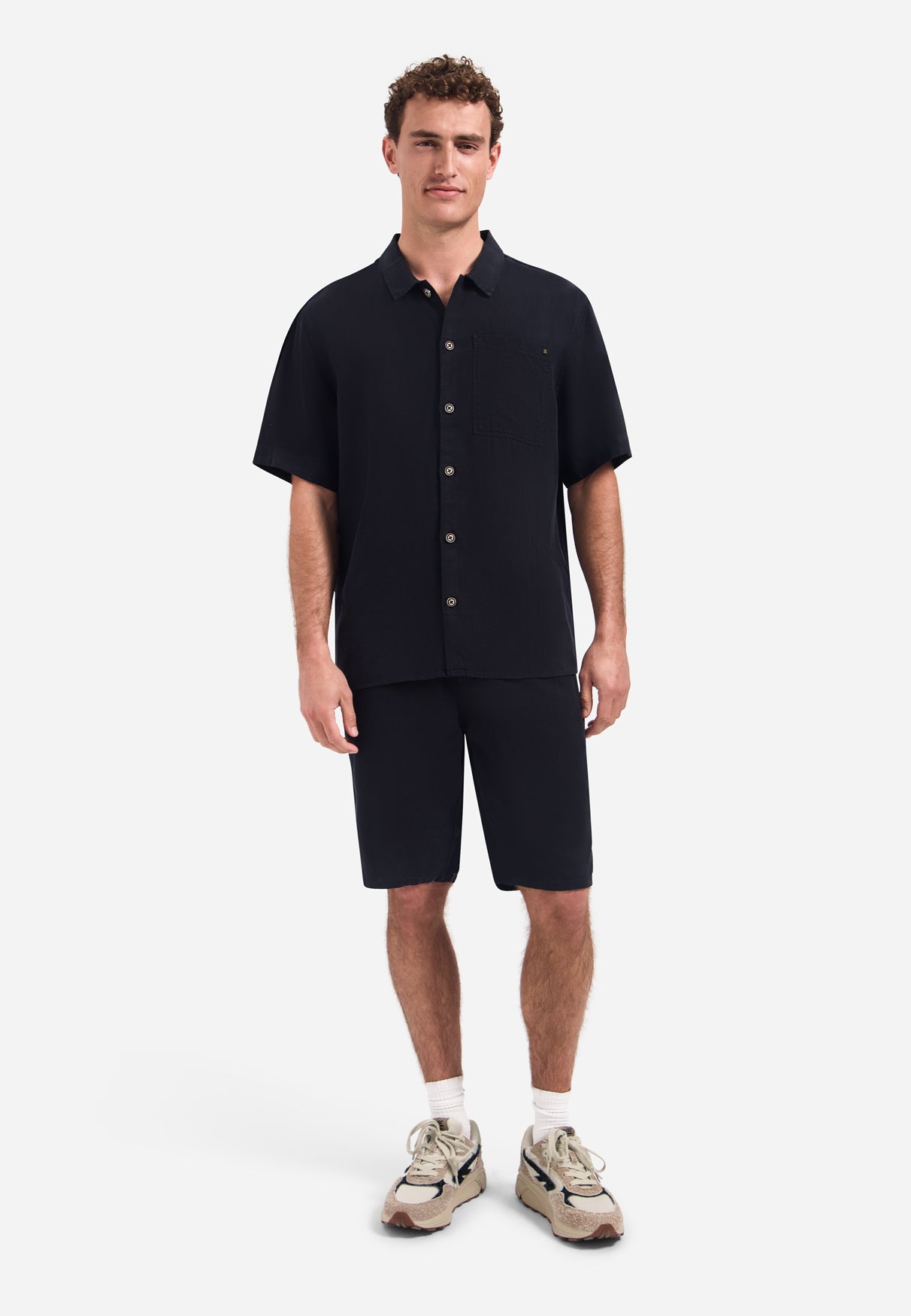 Short-sleeve linnen blend shirt | Night