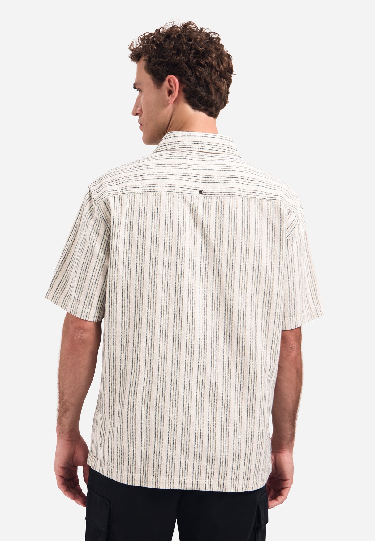 Short-sleeve multi-color striped shirt | Stone