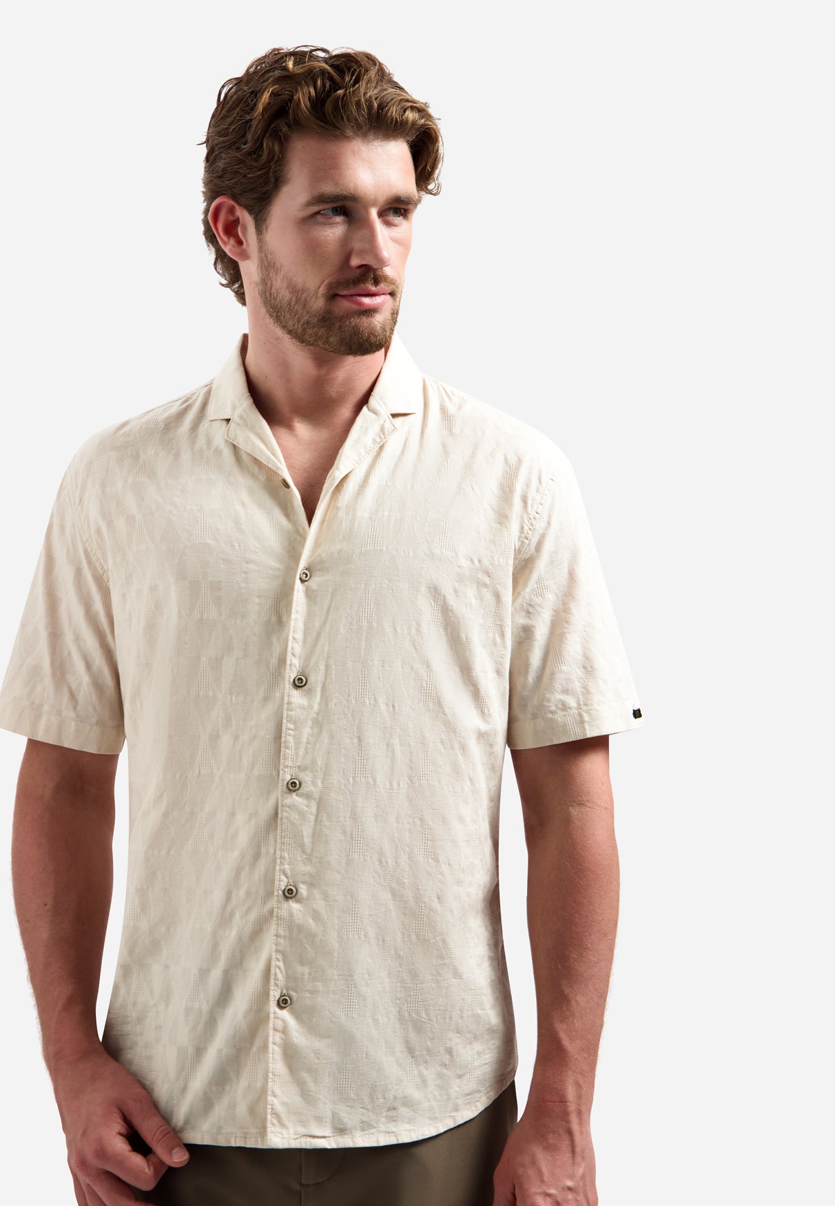 Hemd mit kurzen Ärmeln und Jacquard-Print | Stone