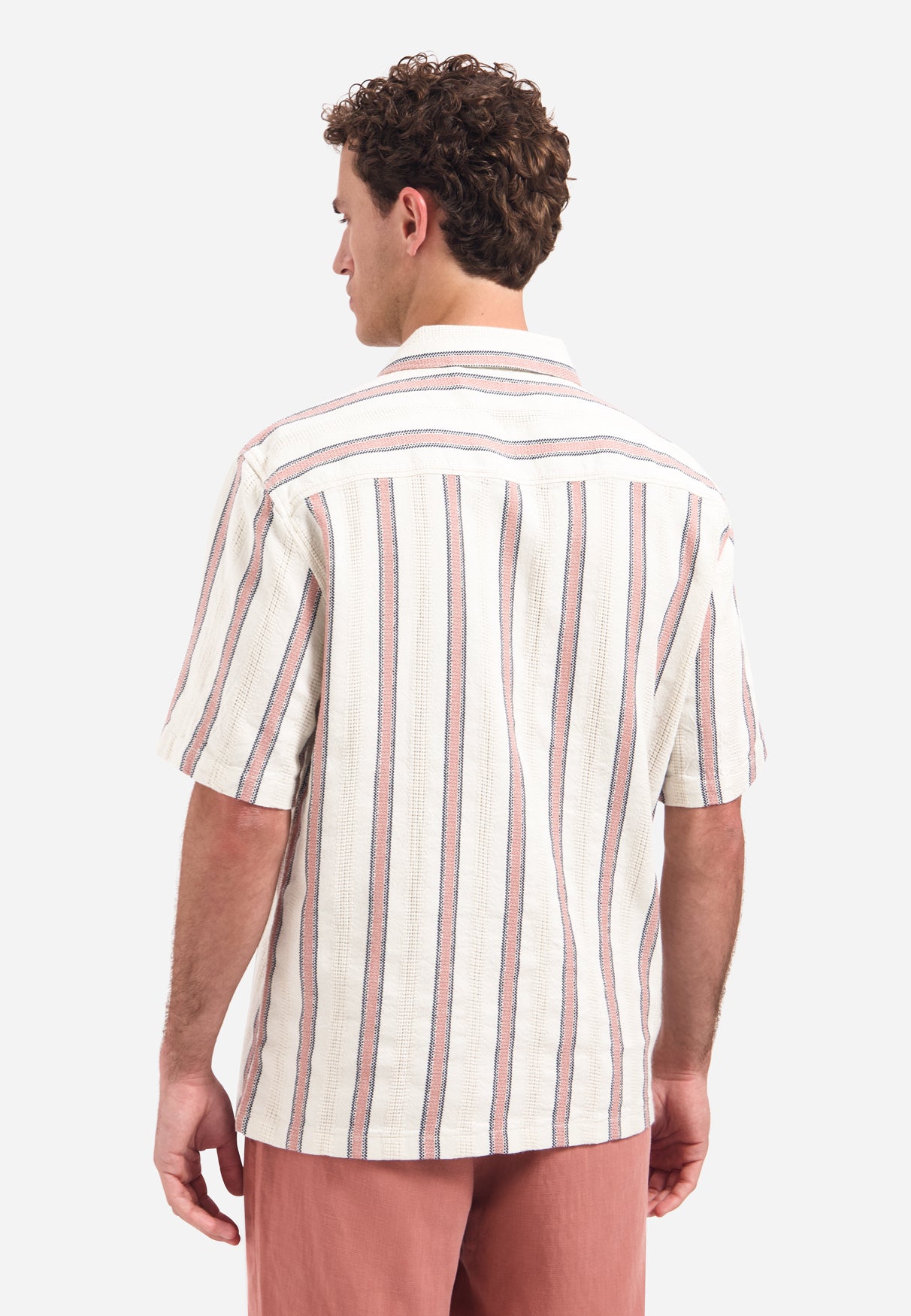 Short-sleeve shirt with stripes | Coral