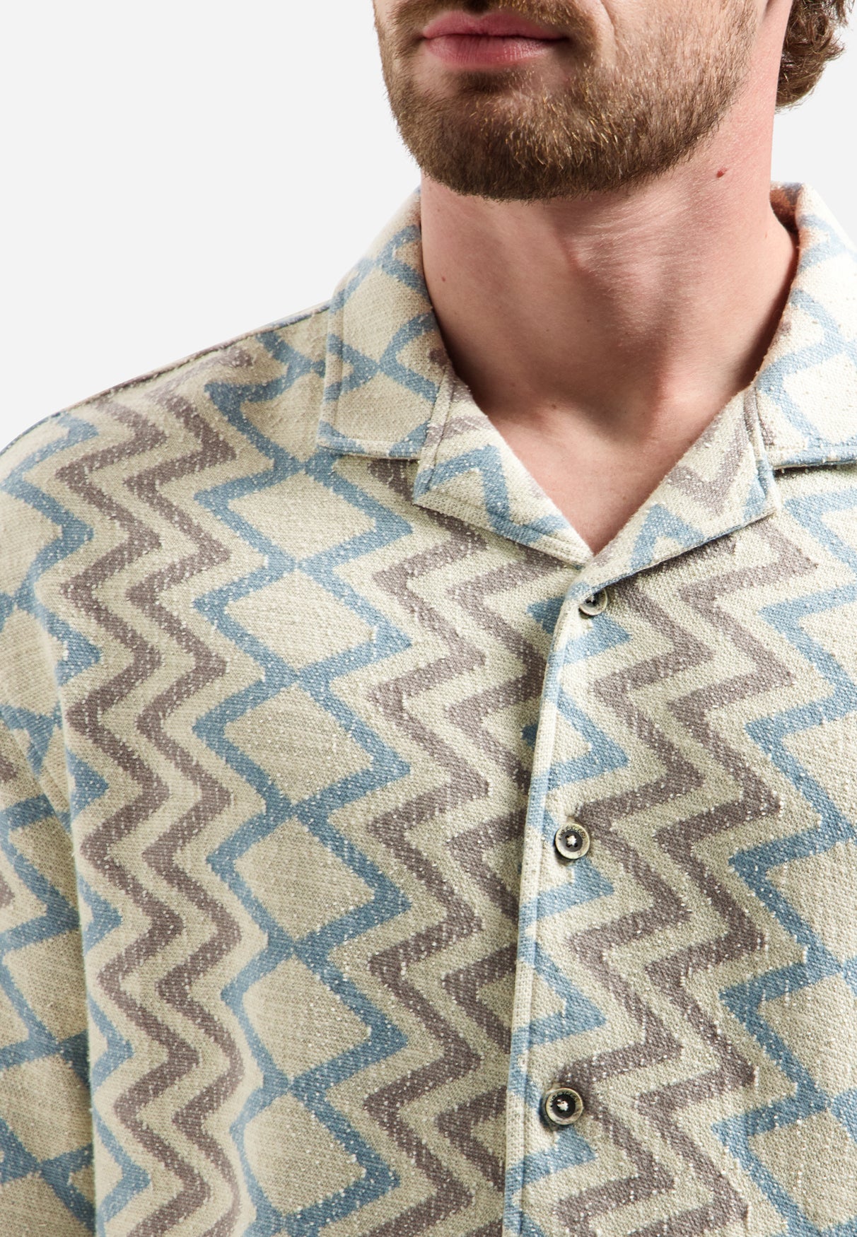 Hemd mit kurzen Ärmeln und Zickzack-Print | Stone