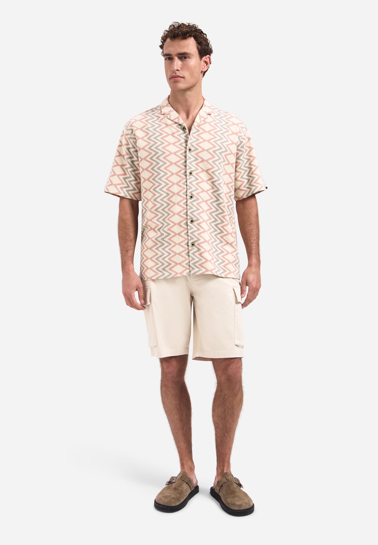 Short-sleeve shirt with zigzag print | Coral