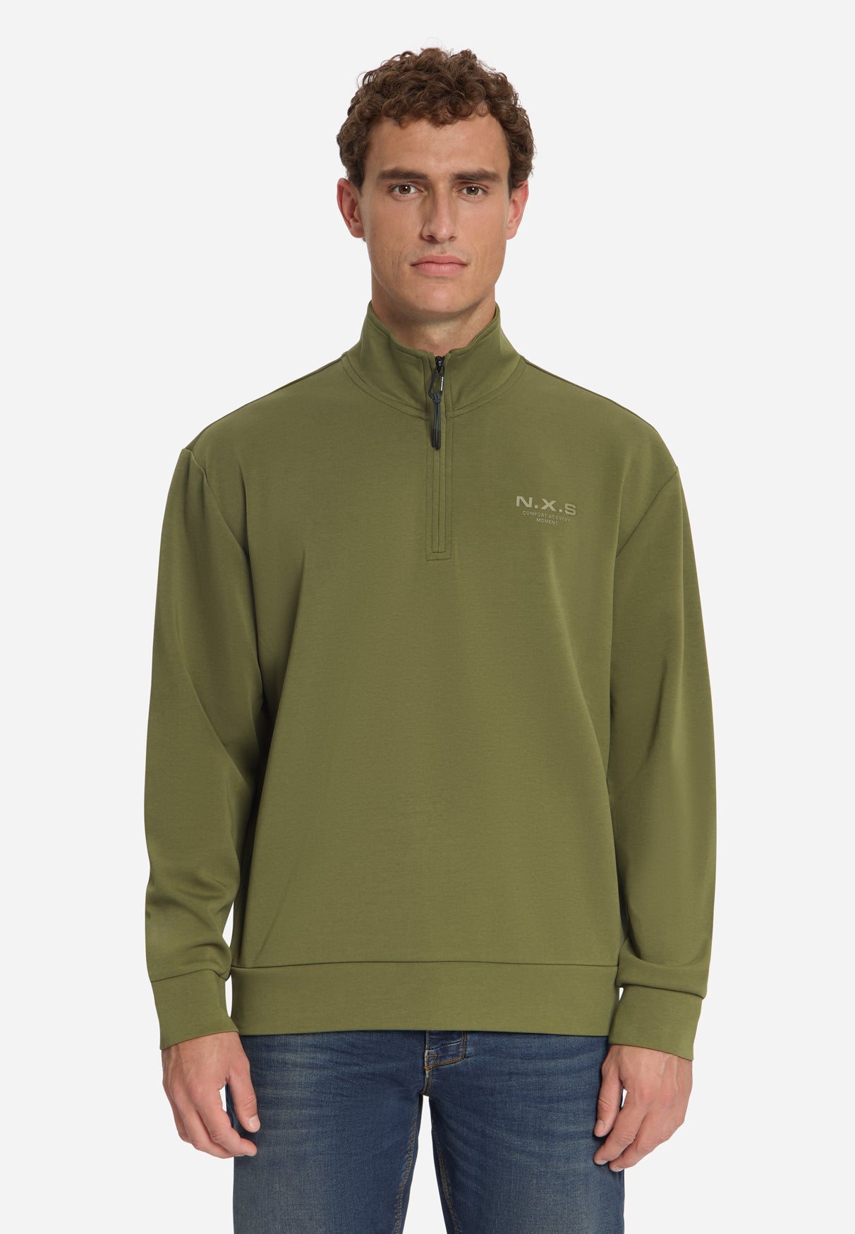 Sweatshirt mit Half-Zip | Moss