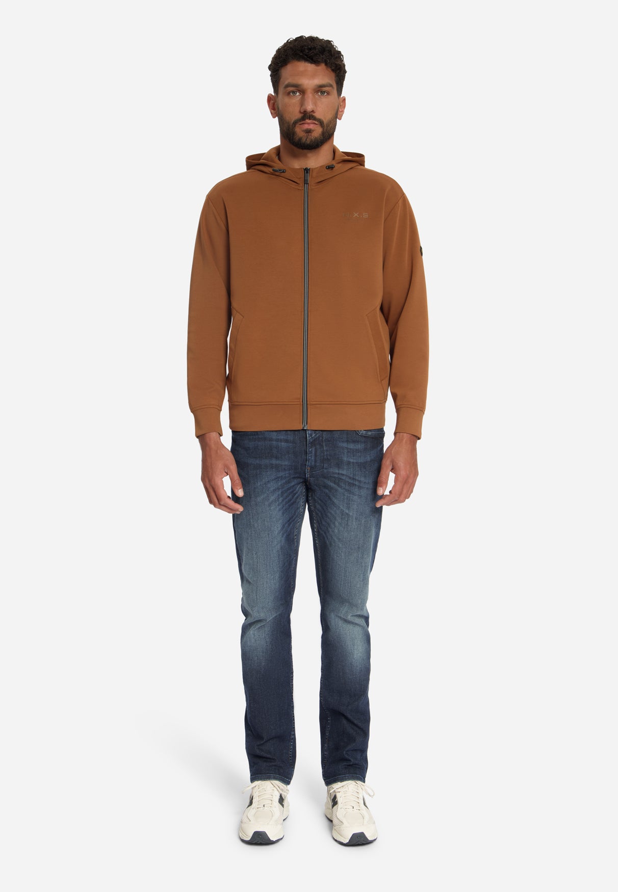 Kapuzen-Sweatjacke mit Reißverschluss | Caramel