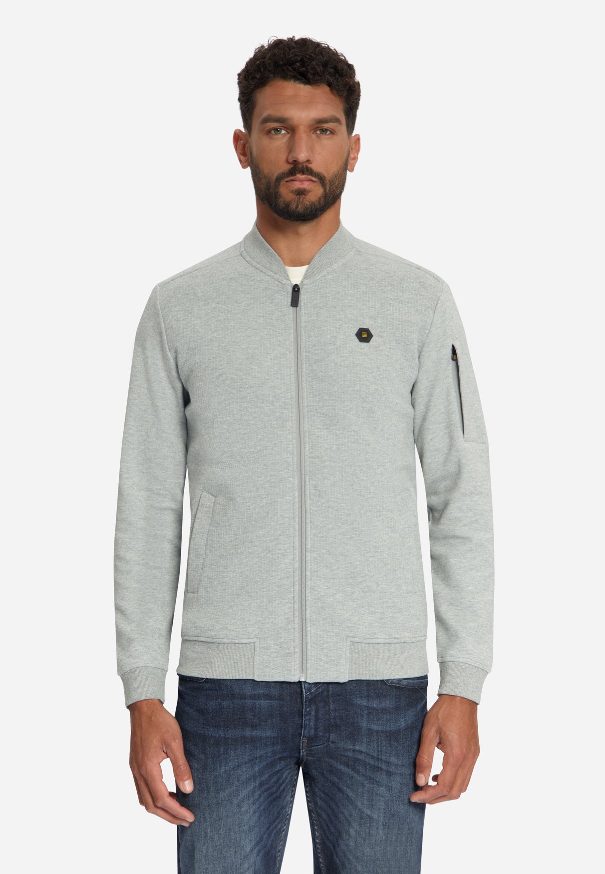 Jacquard-Bomber-Sweater | Grey Melange