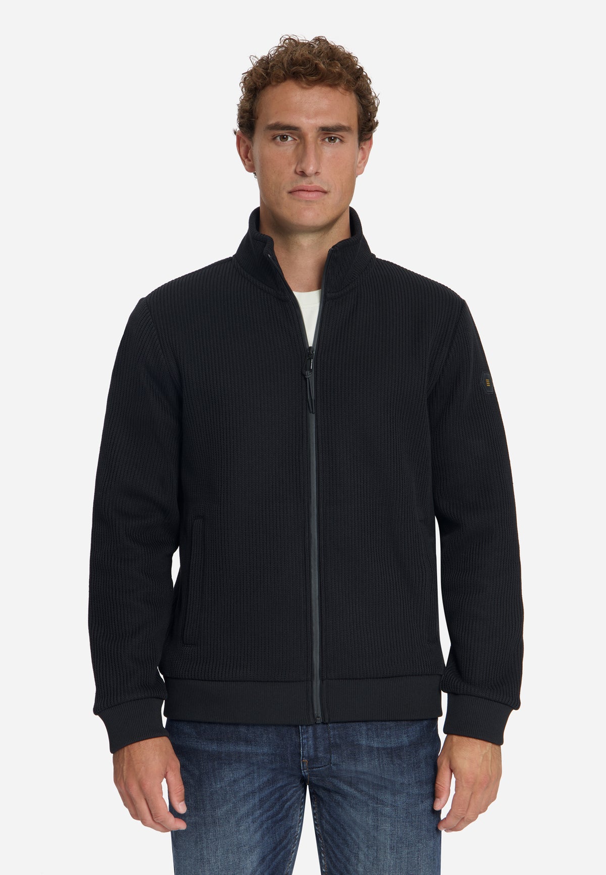 Gerippter Sweater mit Reißverschluss | Black