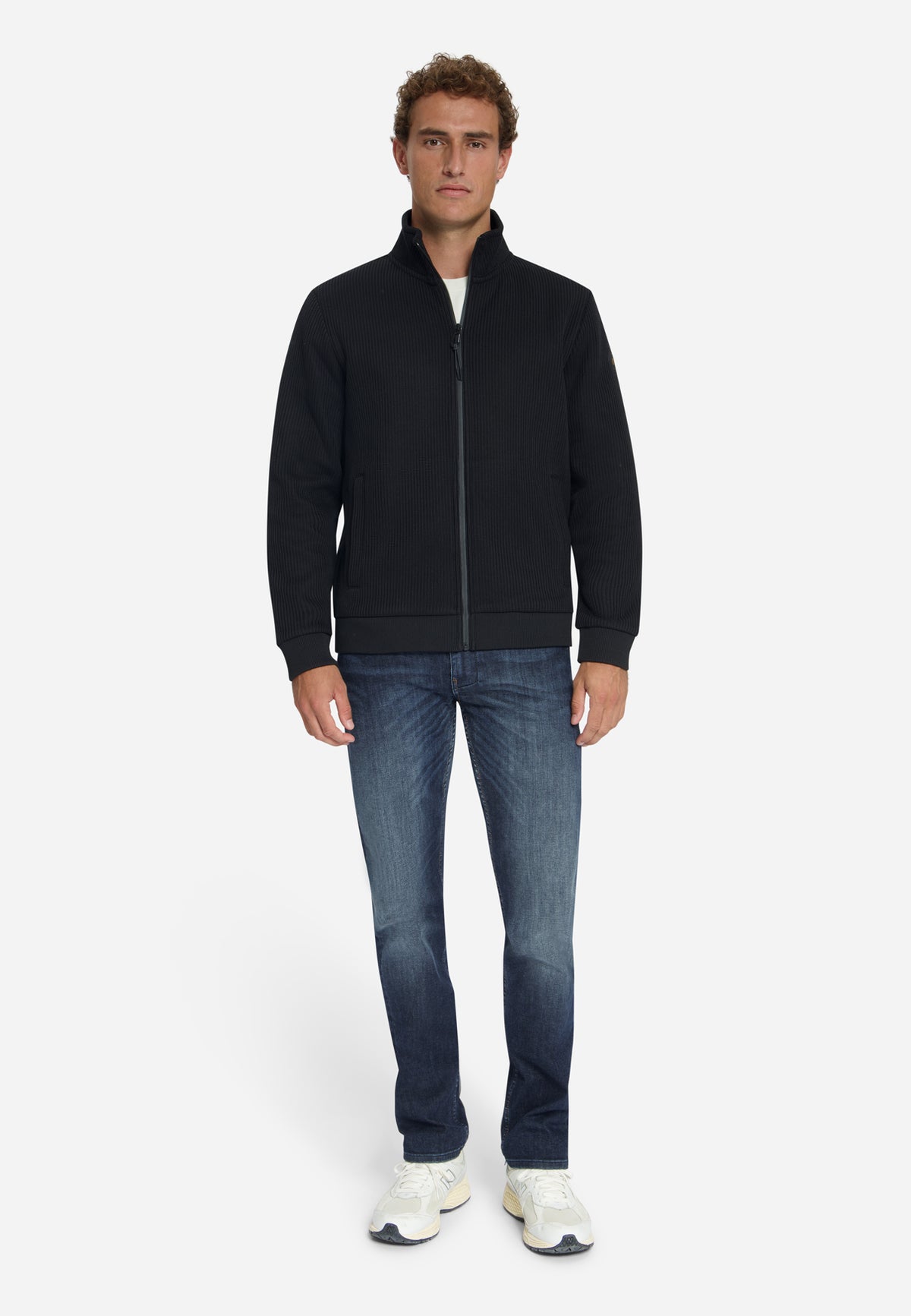 Gerippter Sweater mit Reißverschluss | Black
