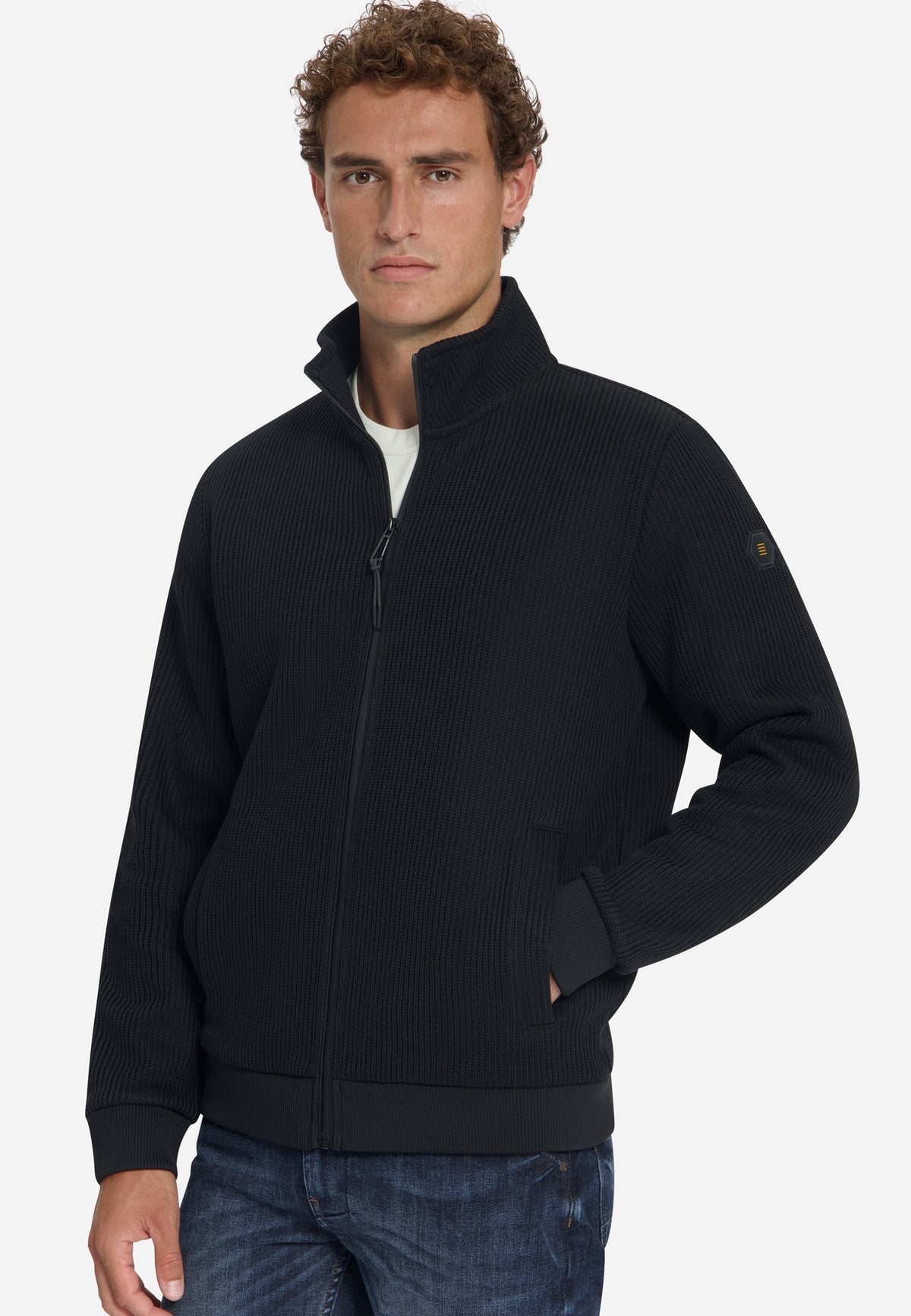 Gerippter Sweater mit Reißverschluss | Black