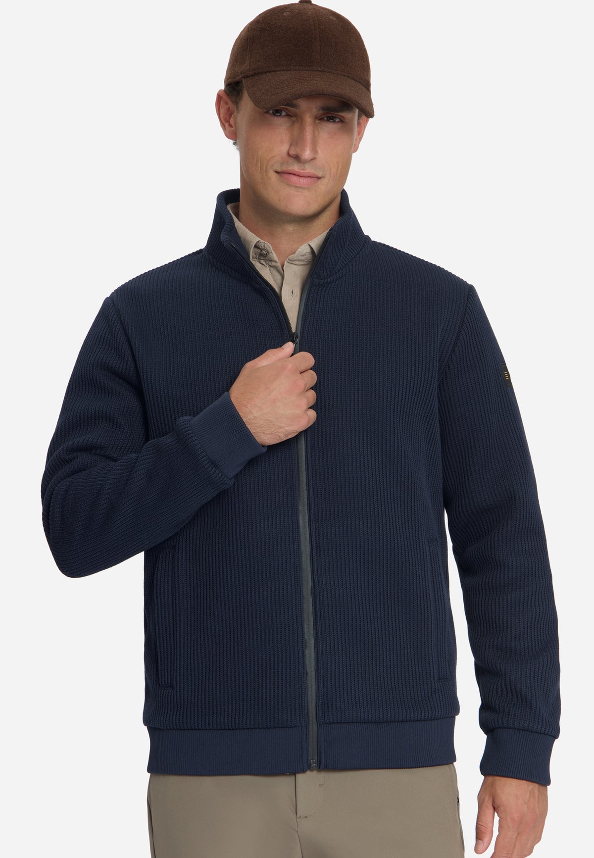 Gerippter Sweater mit Reißverschluss | Dark Night