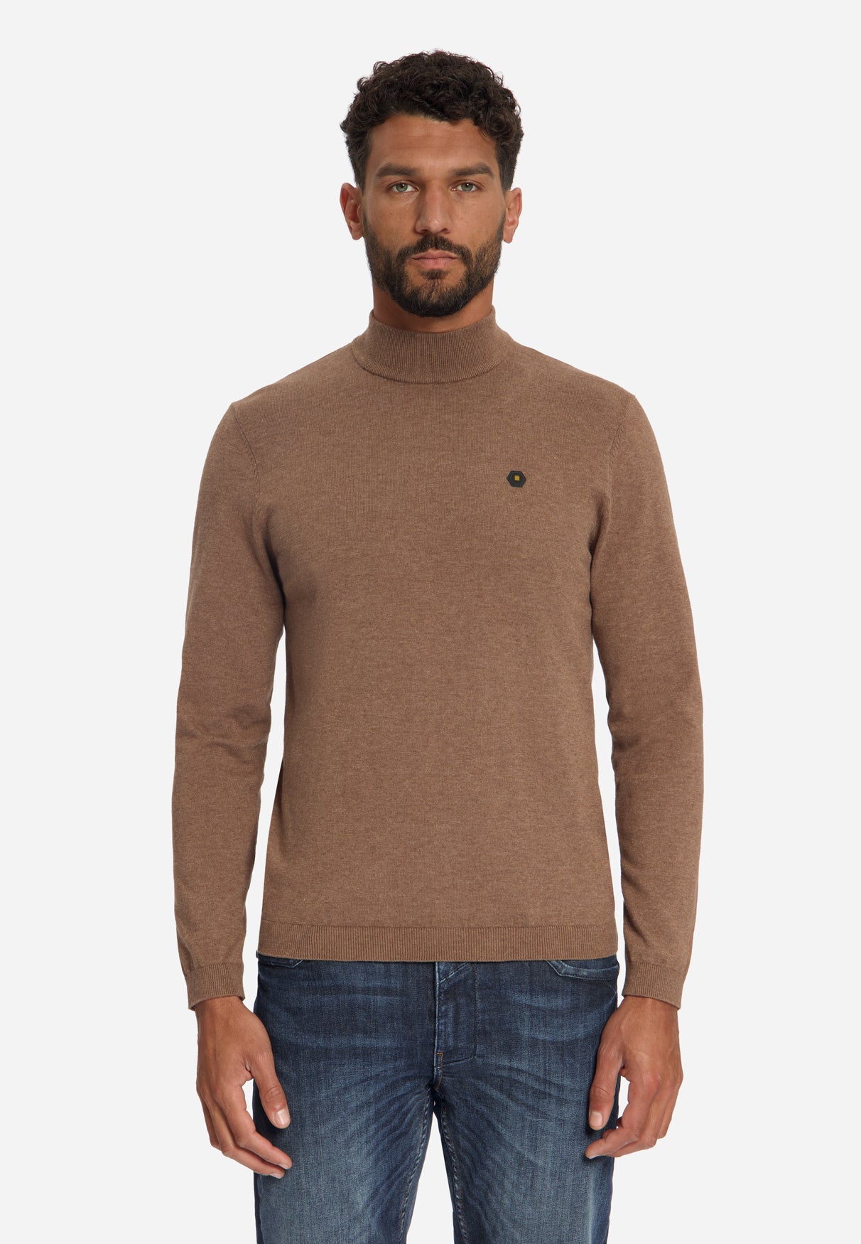 Feinstrick-Rollkragenpullover | Hellbraun