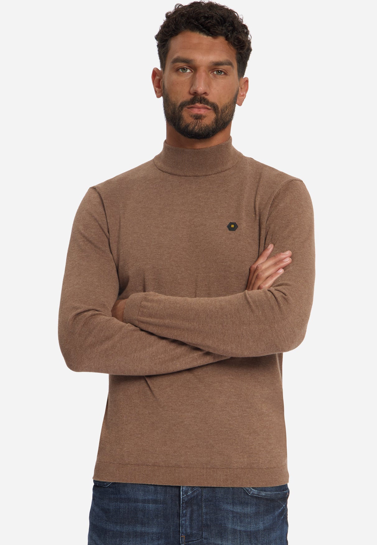 Feinstrick-Rollkragenpullover | Hellbraun