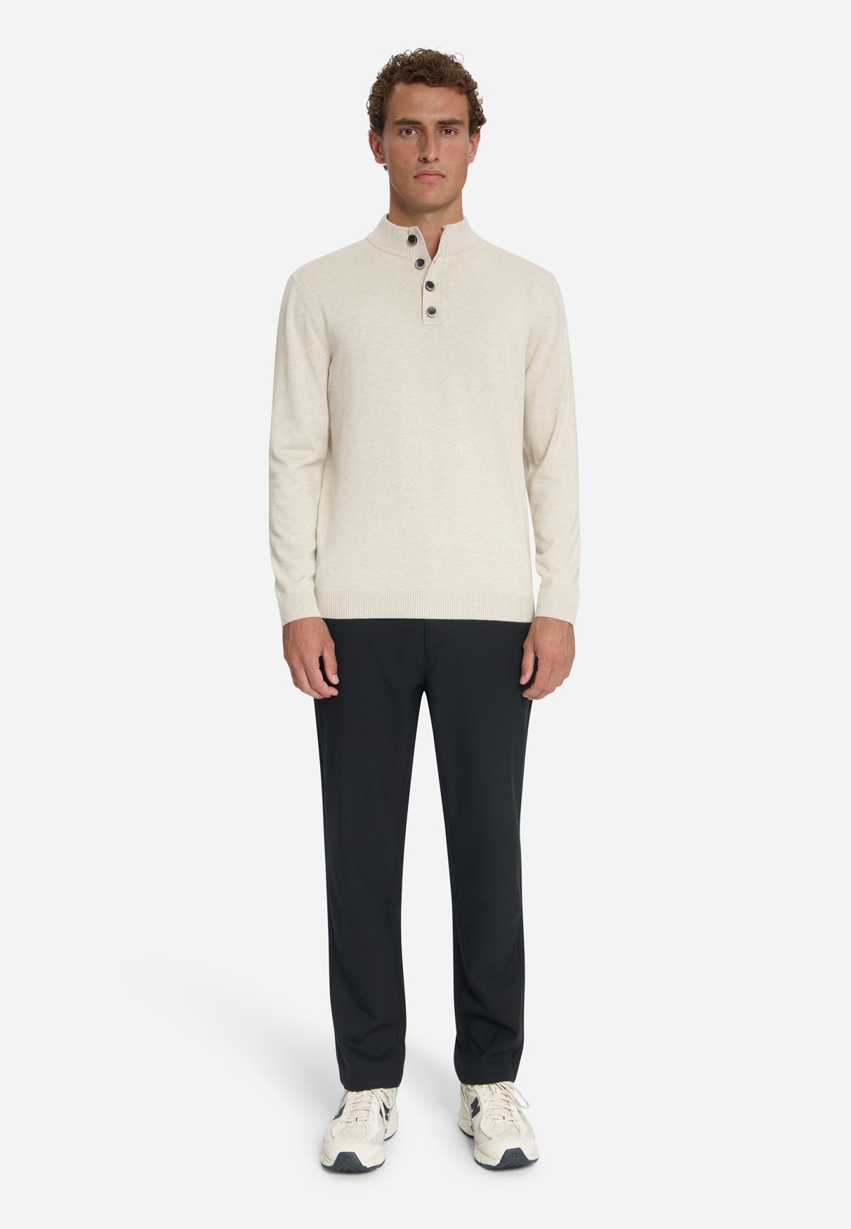 Button Neck Jumper | Stone