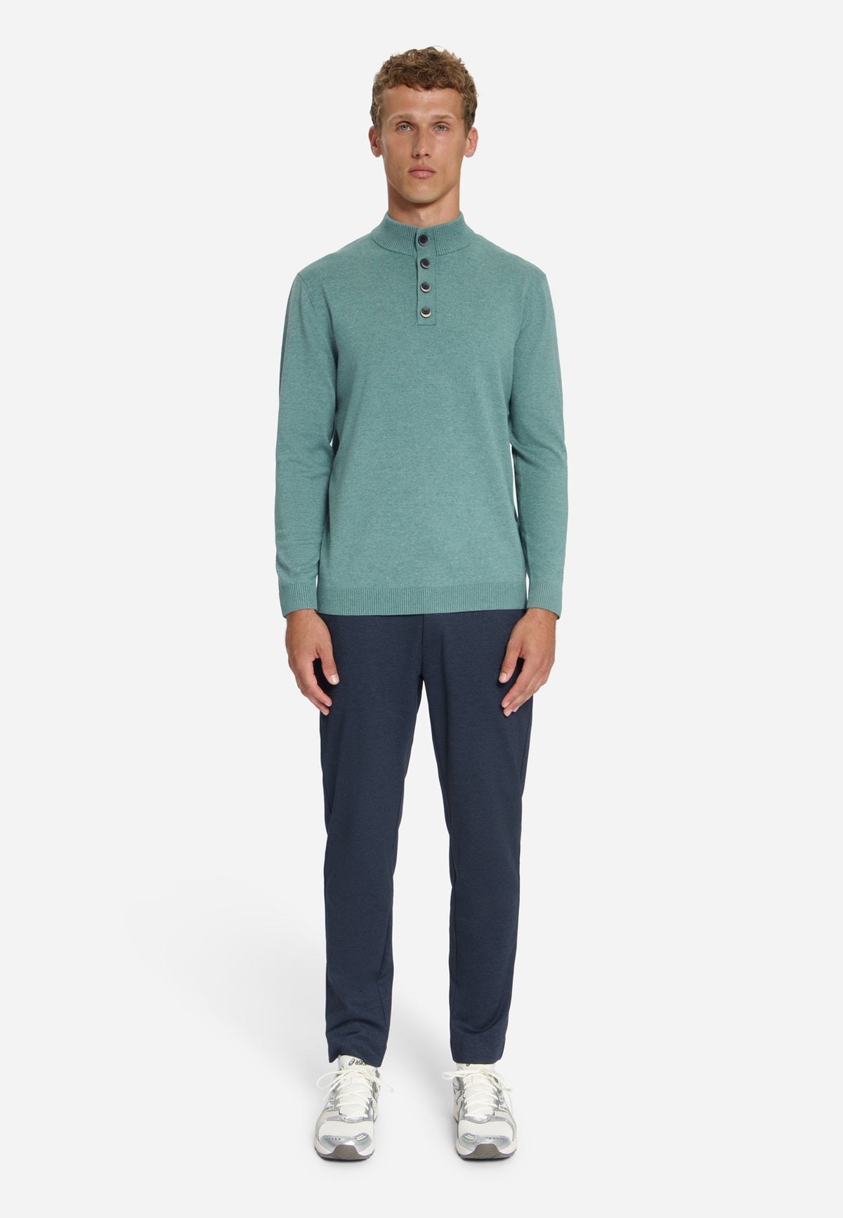 Button Neck Jumper | Dusty Blue