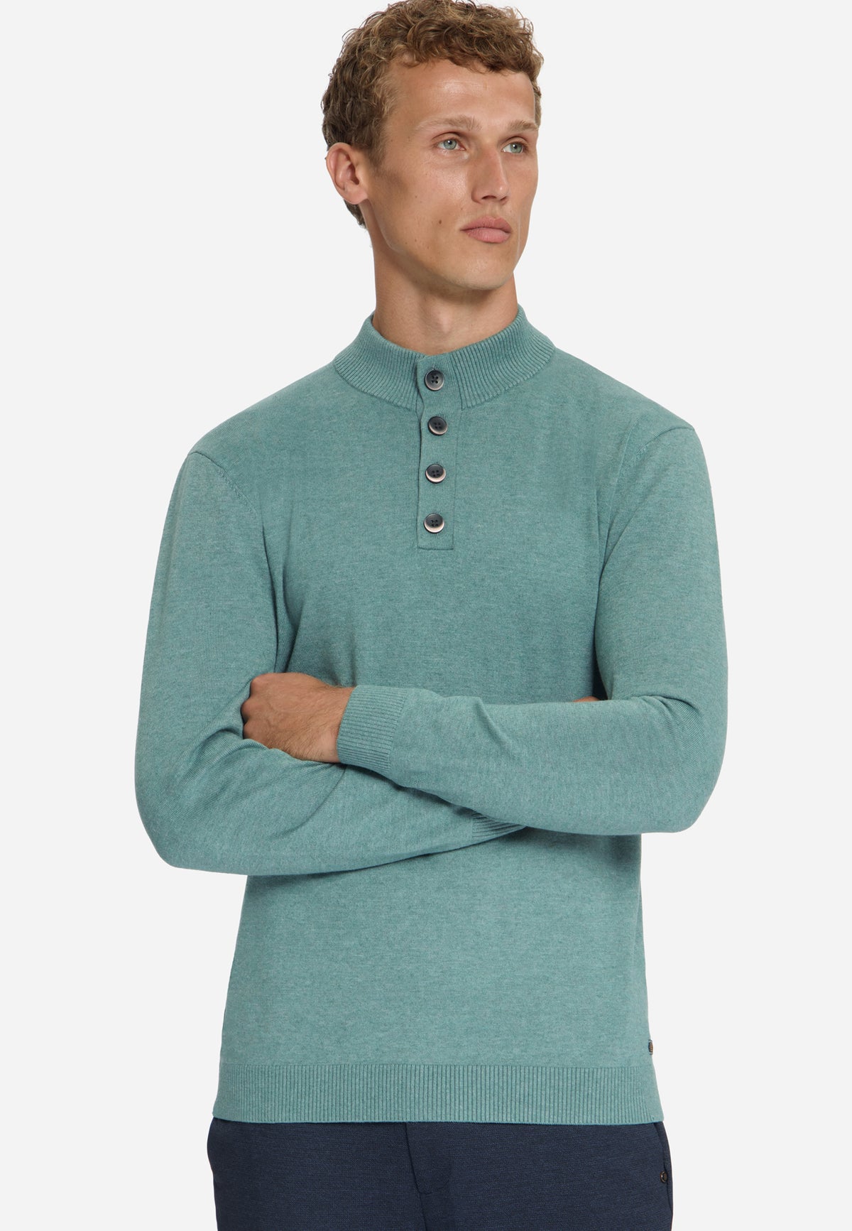 Pullover mit Knopfleiste | DUSTY BLUE