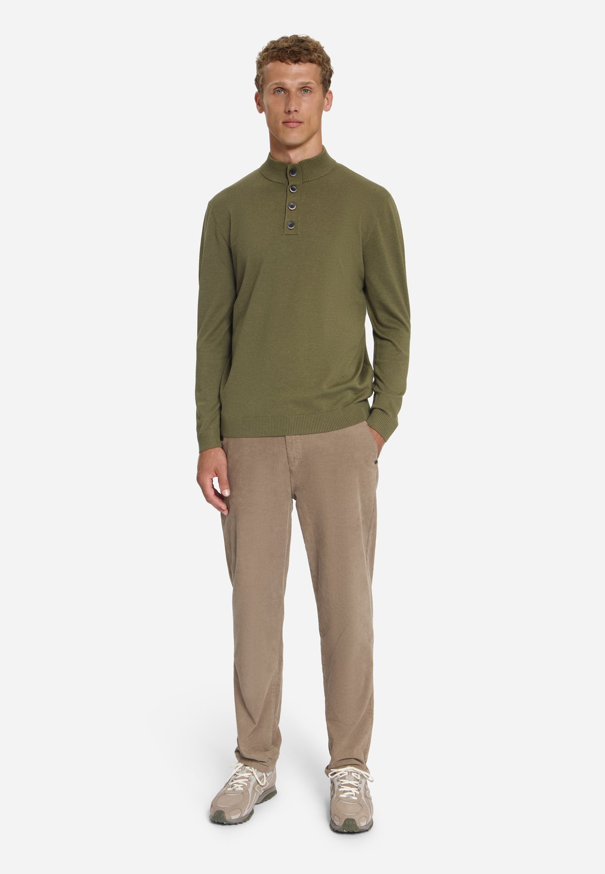 Button Neck Jumper | Moss