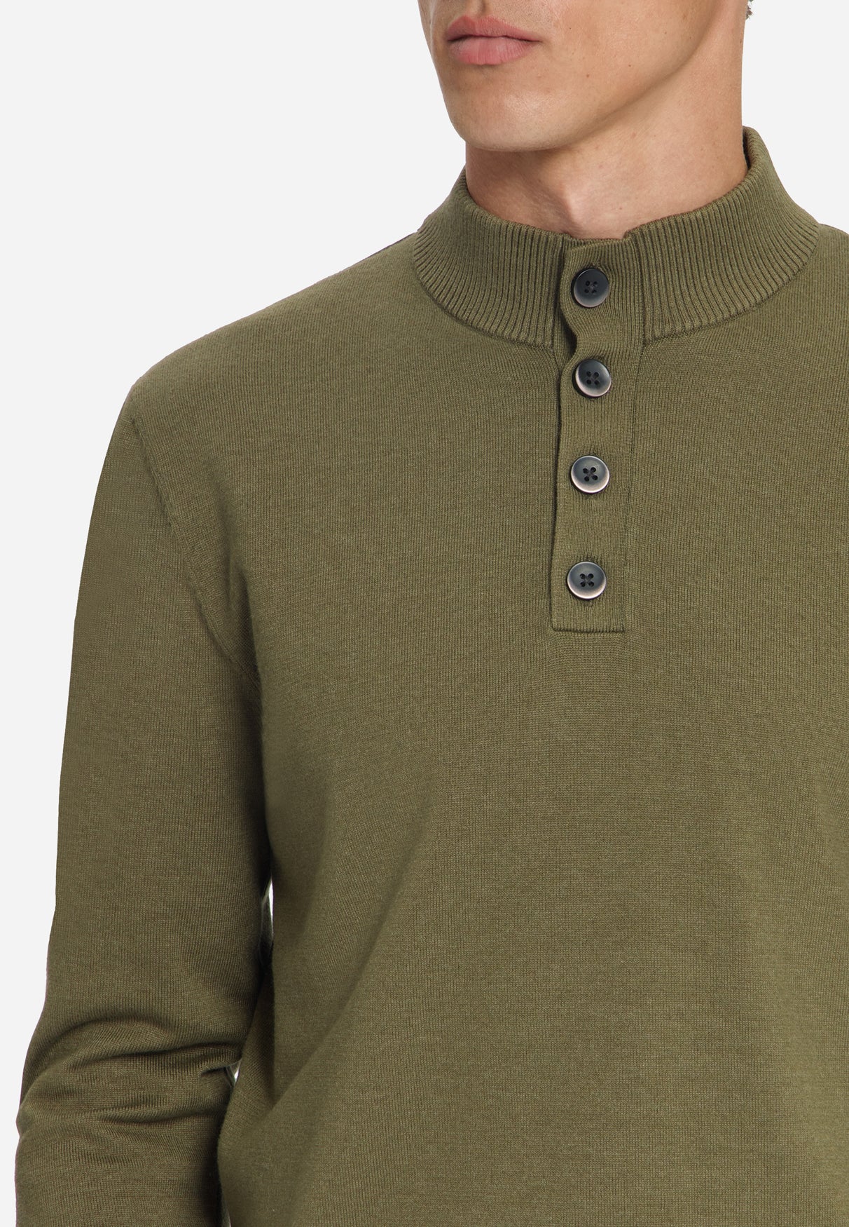 Button Neck Jumper | Moss