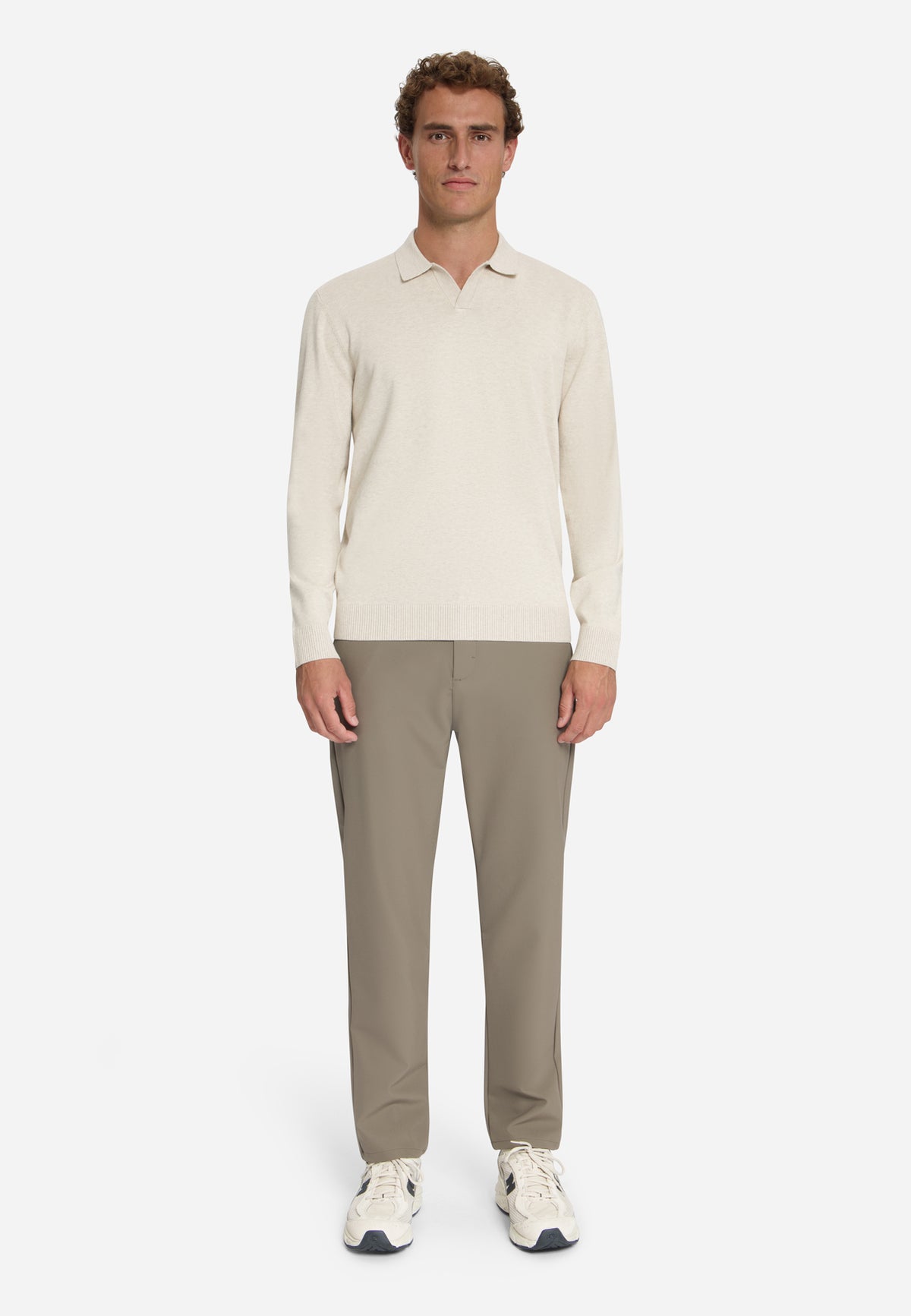Fine Knit Polo Jumper | Stone